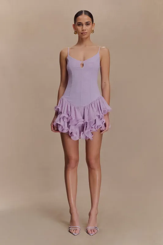 Calantha Ruffle Mesh Mini Dress - Lilac sold by Meshki