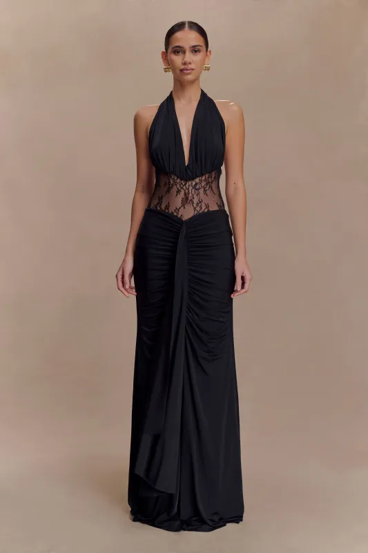 Bonnie Slinky And Lace Maxi Dress - Black sold by Meshki