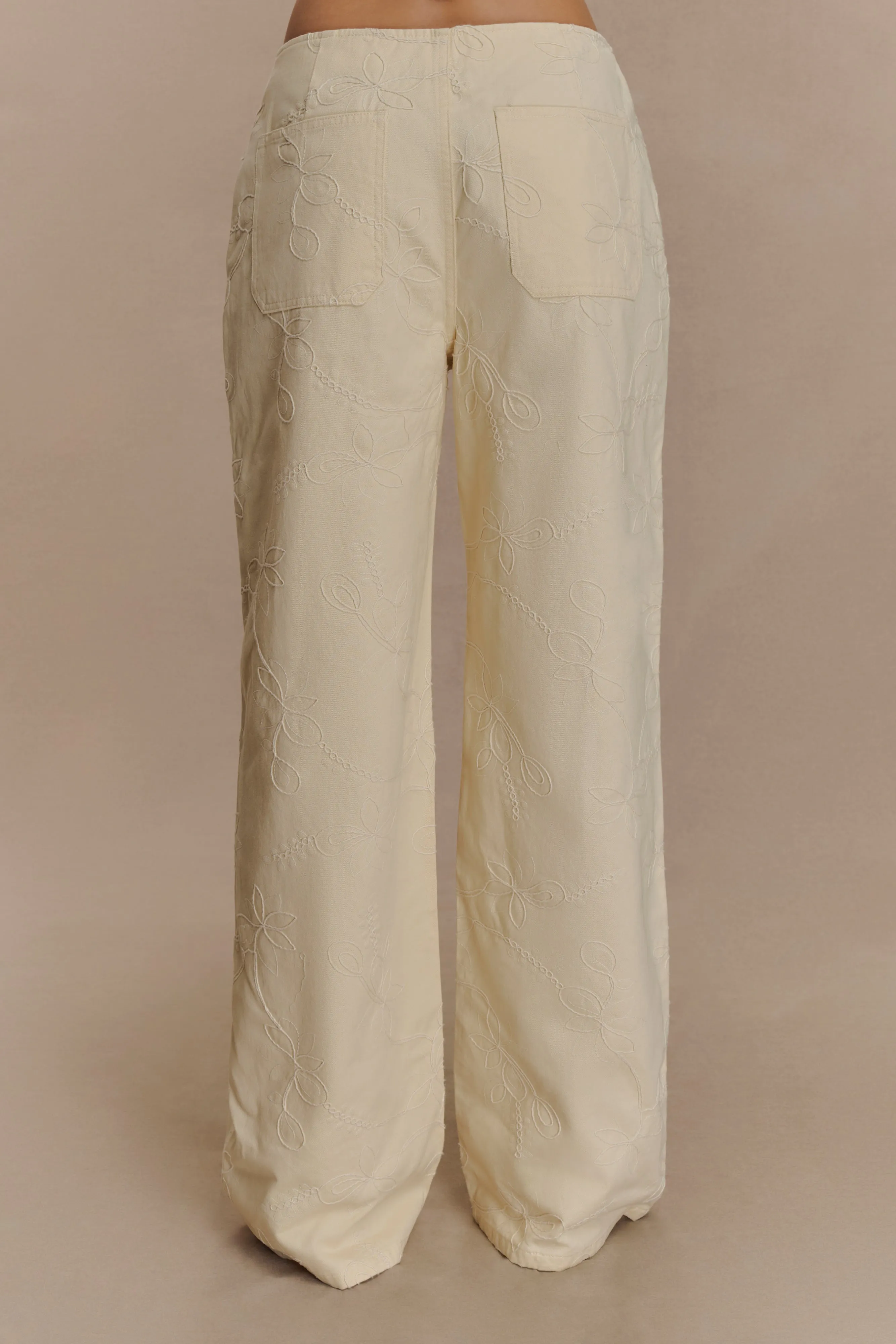 Ebony Embroidered Denim Jeans - Cream sold by Meshki product image thumbnail 2