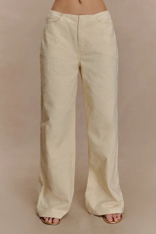 Ebony Embroidered Denim Jeans - Cream sold by Meshki
