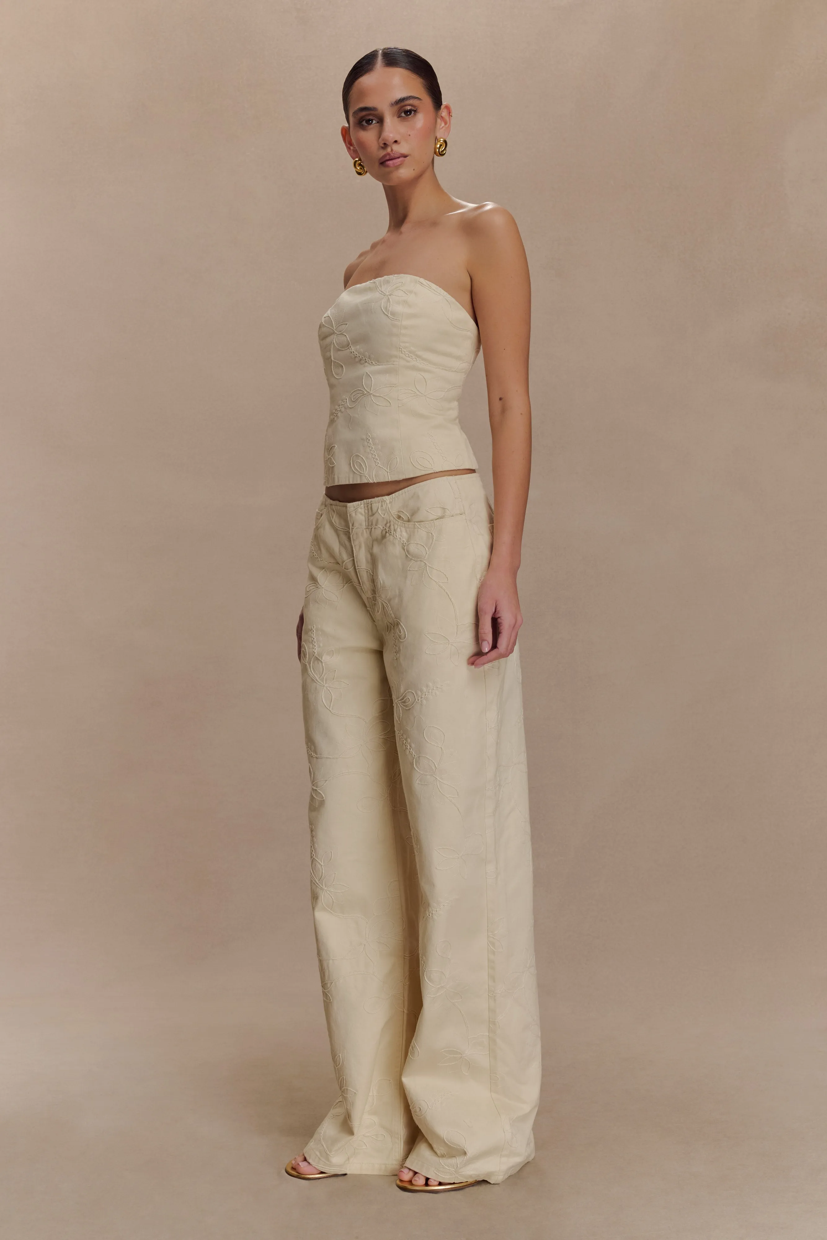 Ebony Embroidered Denim Jeans - Cream sold by Meshki product image thumbnail 4