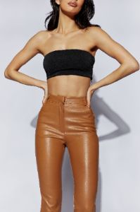 Tyra Straight Leg Faux Leather Pants - Dark Tan sold by Meshki