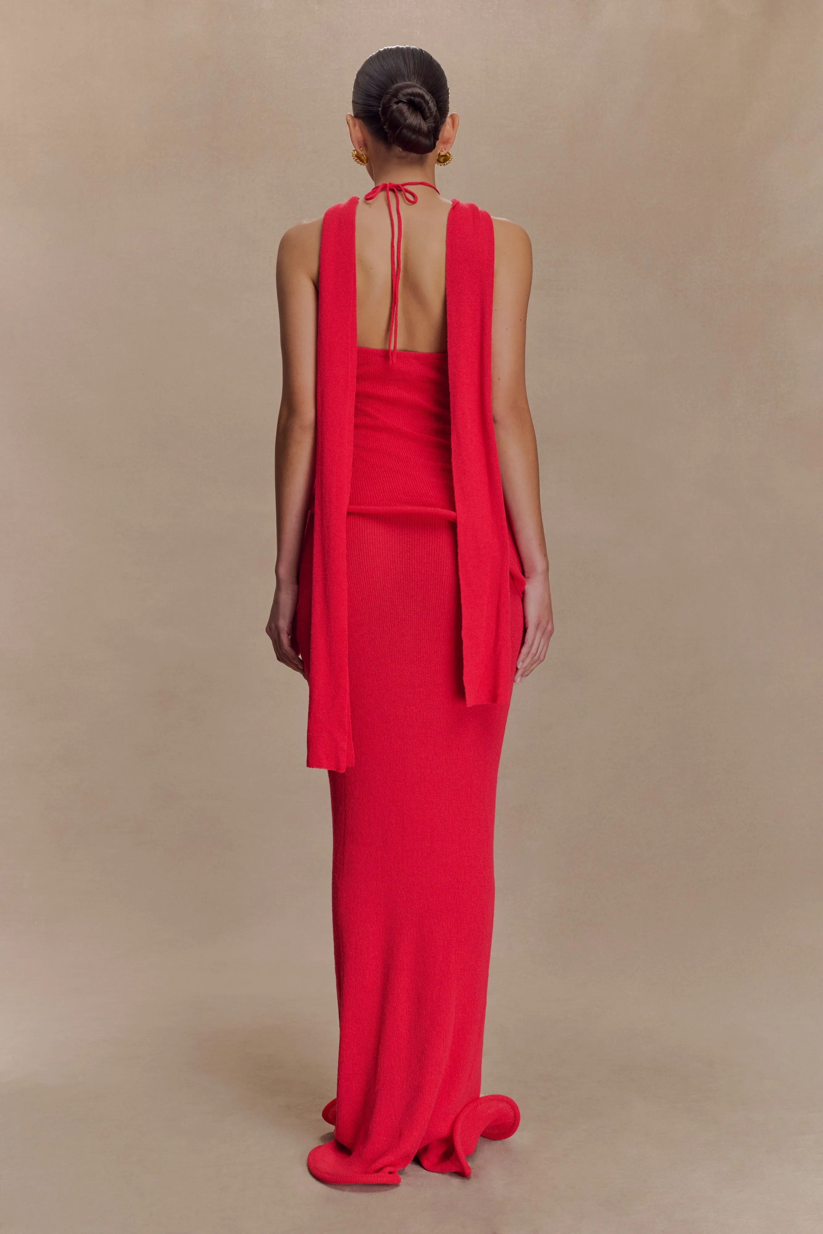Caprice Halter Knit Maxi Dress - Red sold by Meshki product image thumbnail 2