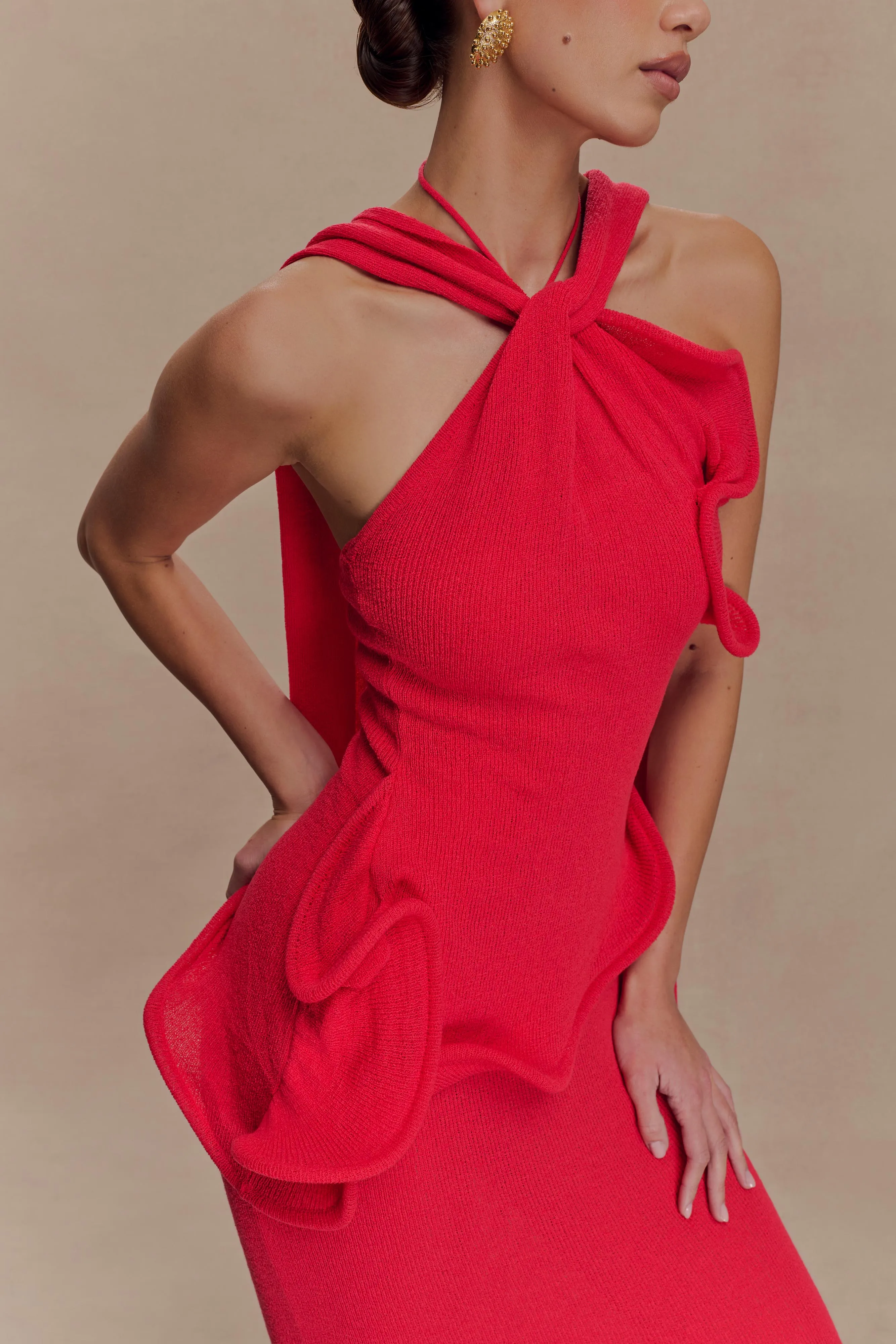 Caprice Halter Knit Maxi Dress - Red sold by Meshki product image thumbnail 3