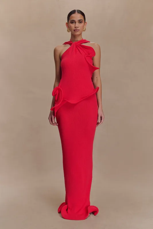 Caprice Halter Knit Maxi Dress - Red sold by Meshki