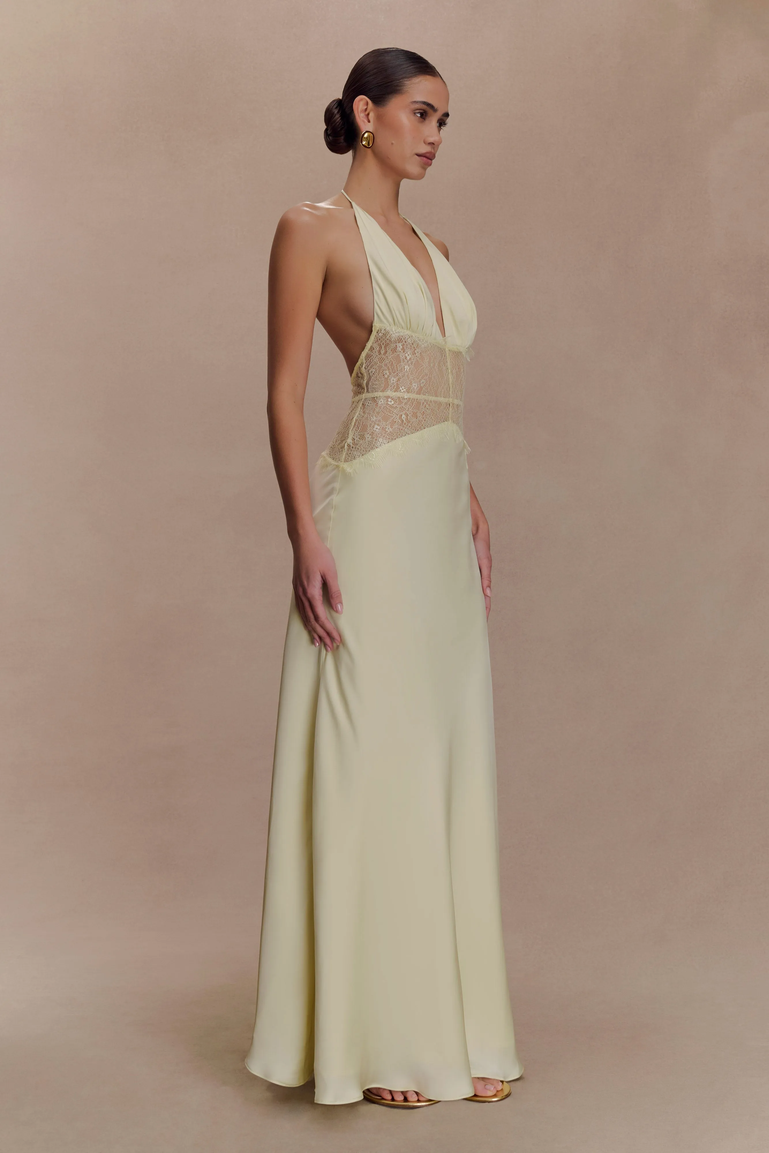 Dinah Lace And Satin Maxi Dress - Lemon sold by Meshki product image thumbnail 4
