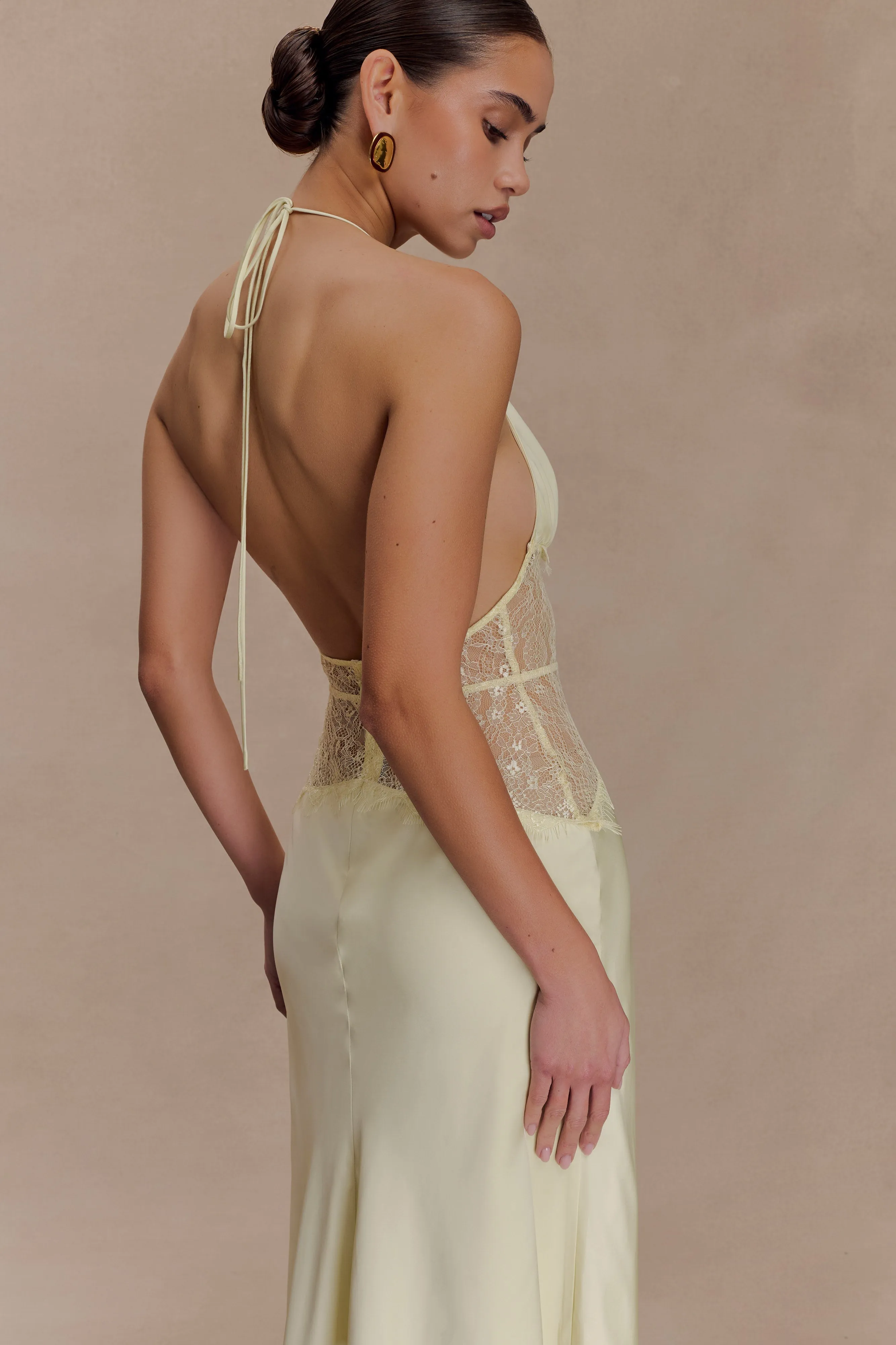 Dinah Lace And Satin Maxi Dress - Lemon sold by Meshki product image thumbnail 3