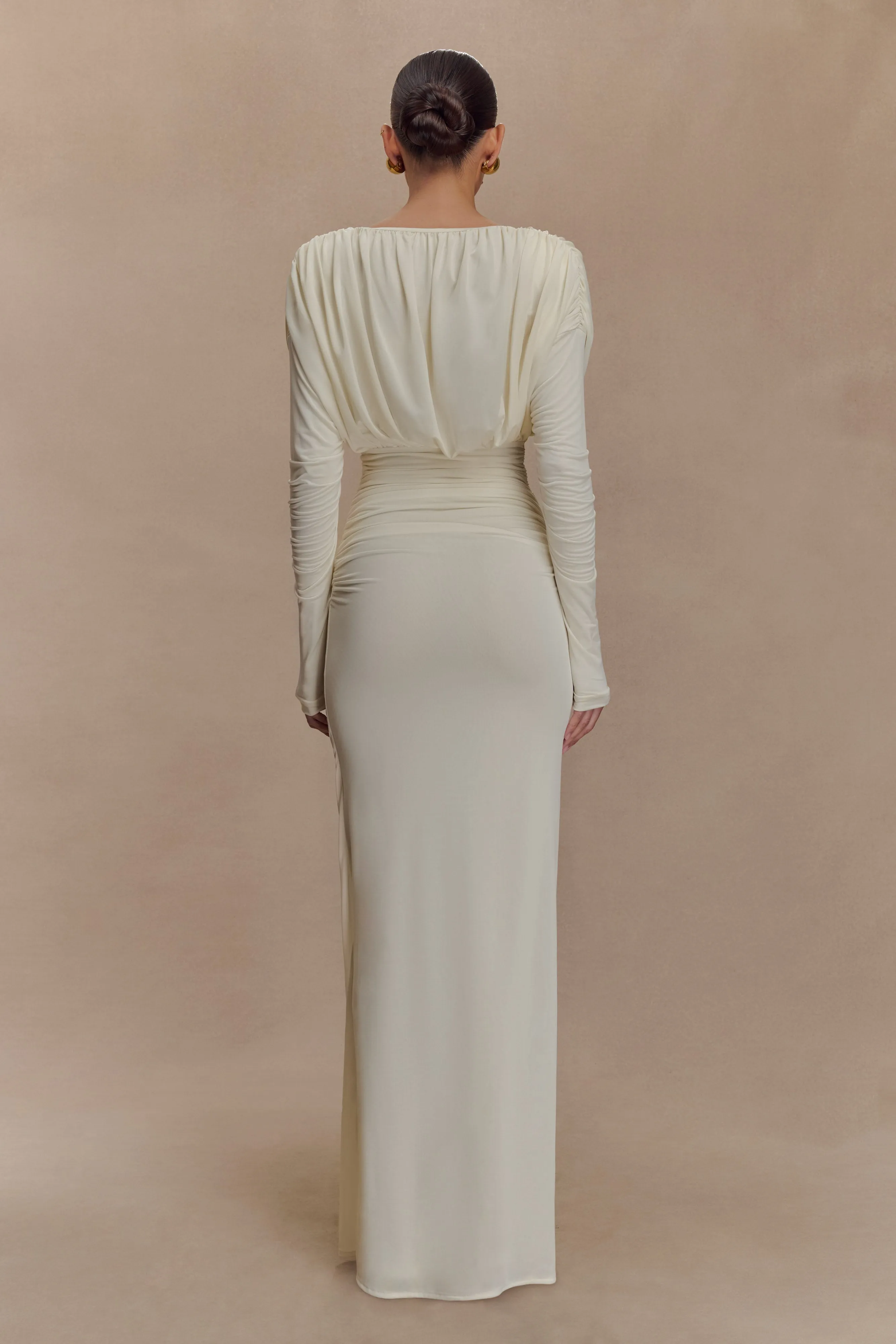 Hayden Long Sleeve Plunge Maxi Dress - Ivory sold by Meshki product image thumbnail 2