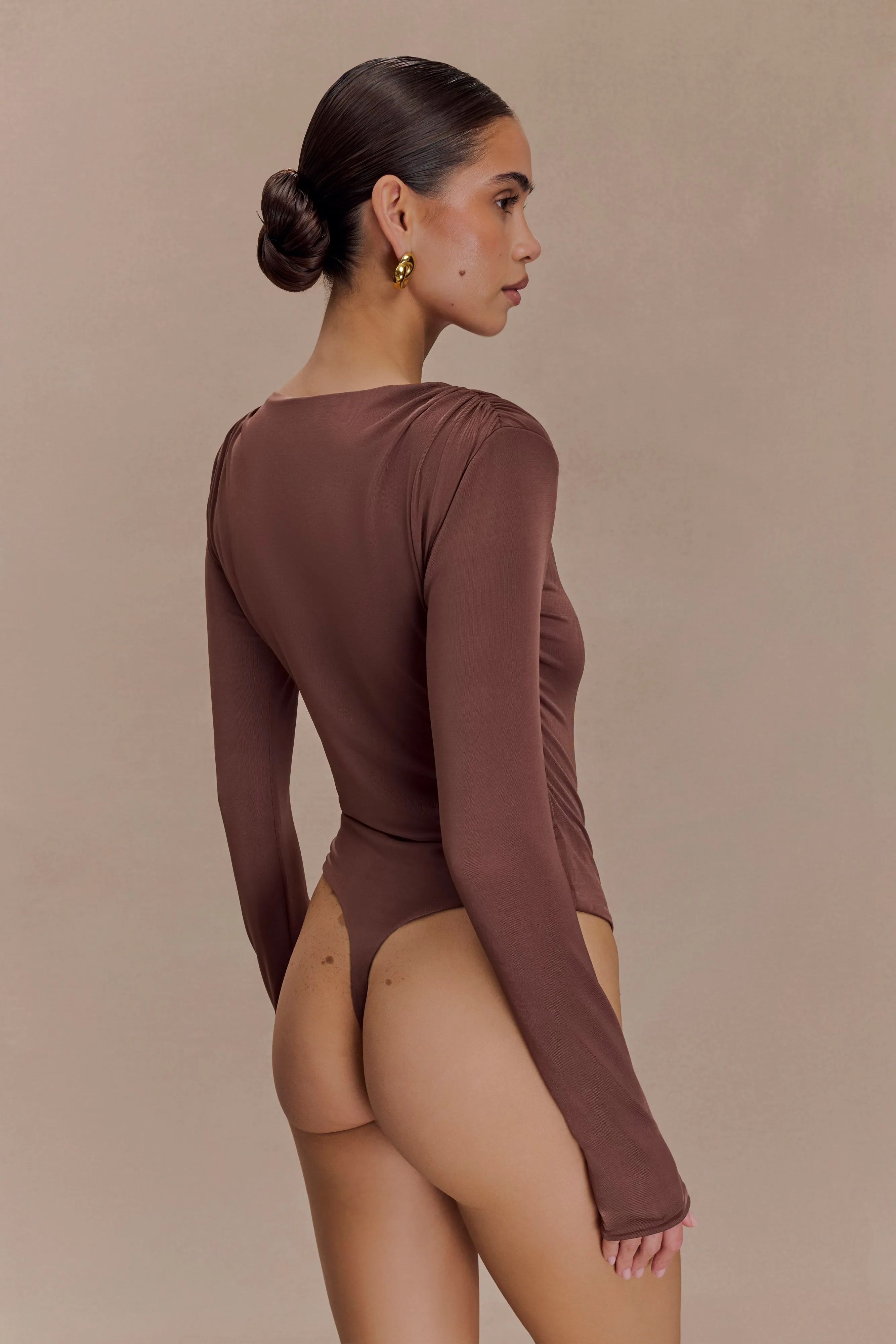 Elsie Shoulder Pad Bodysuit - Chocolate sold by Meshki product image thumbnail 2