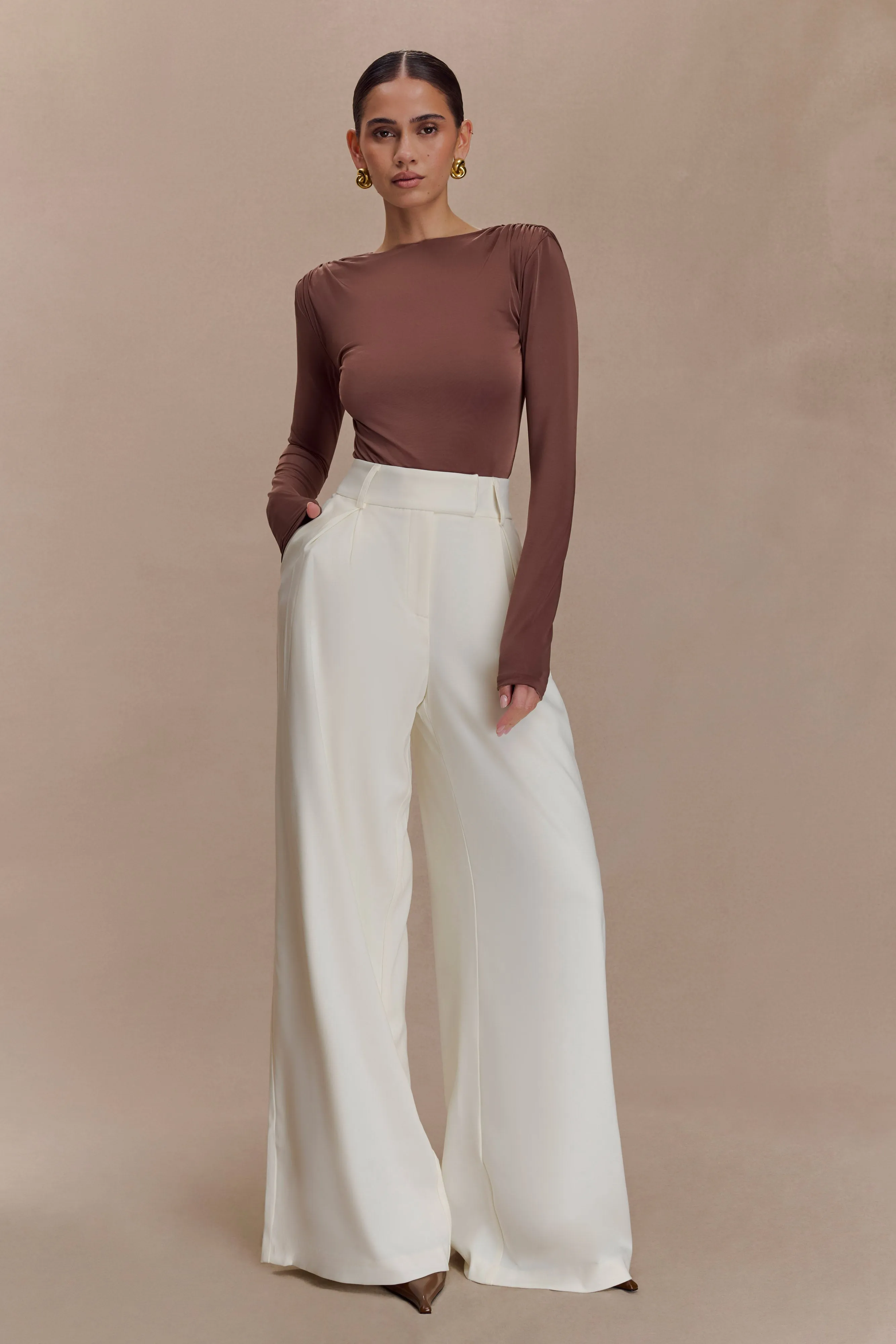 Elsie Shoulder Pad Bodysuit - Chocolate sold by Meshki product image thumbnail 4