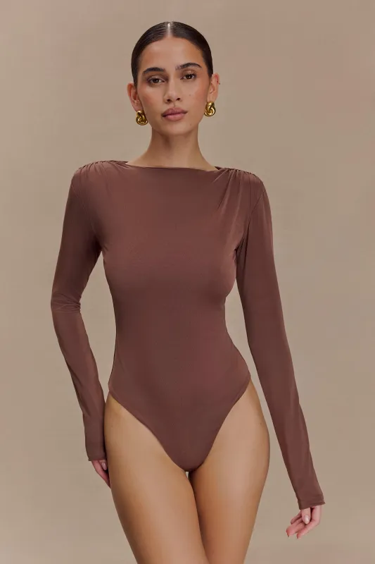 Elsie Shoulder Pad Bodysuit - Chocolate sold by Meshki