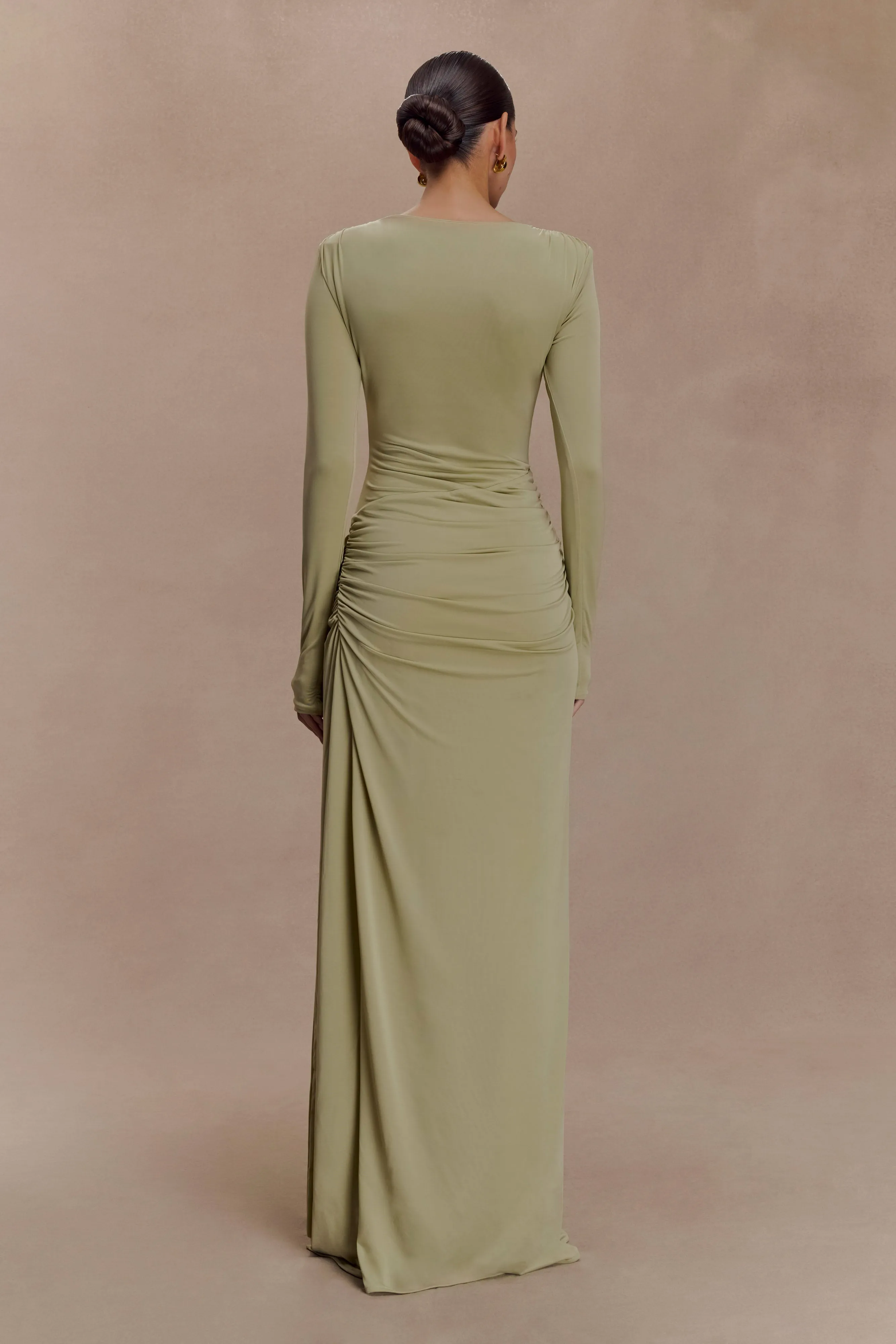Deanna Long Sleeve Gathered Maxi Dress - Sage sold by Meshki product image thumbnail 2