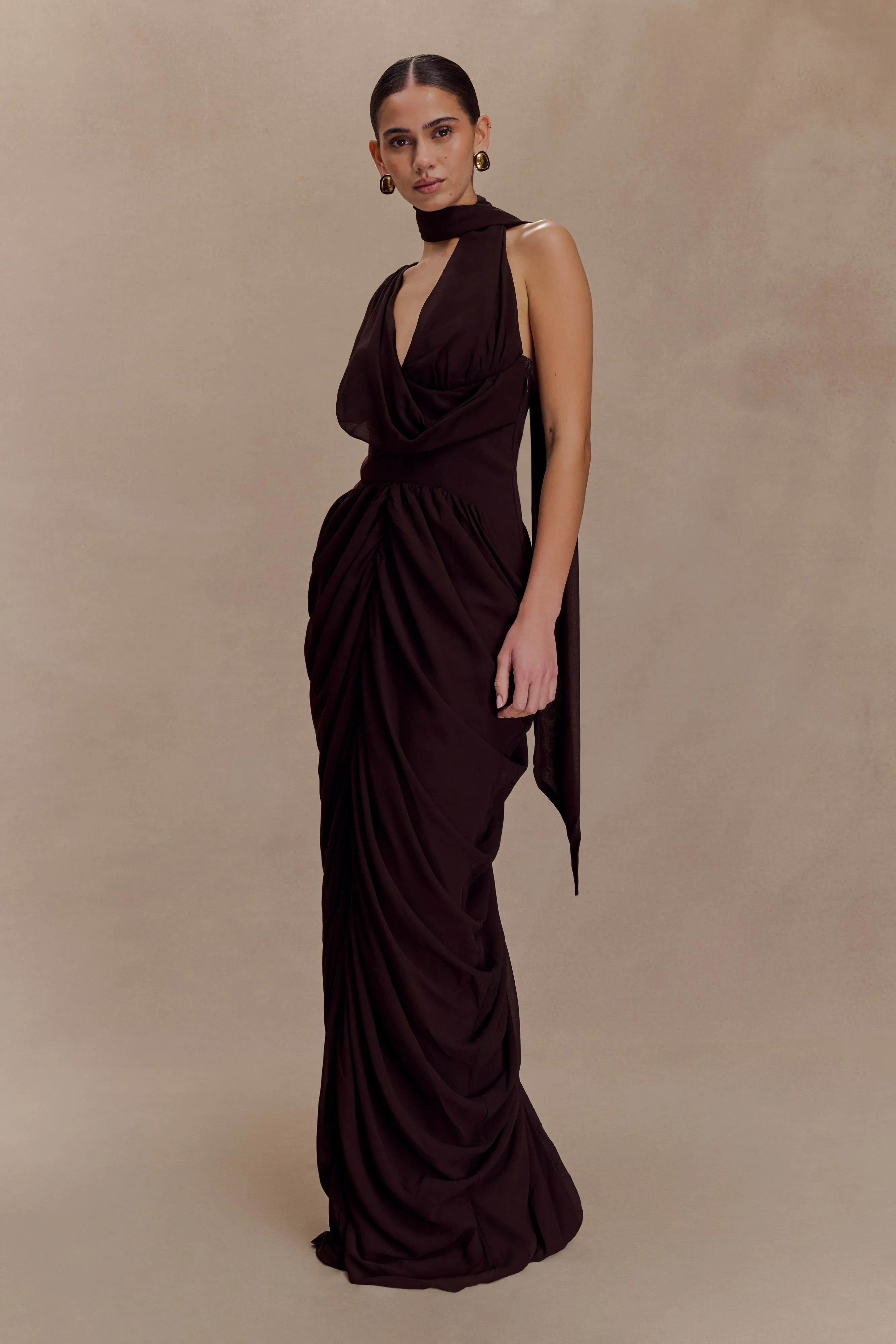 Alex Chiffon Maxi Dress - Cacao Brown sold by Meshki product image thumbnail 5