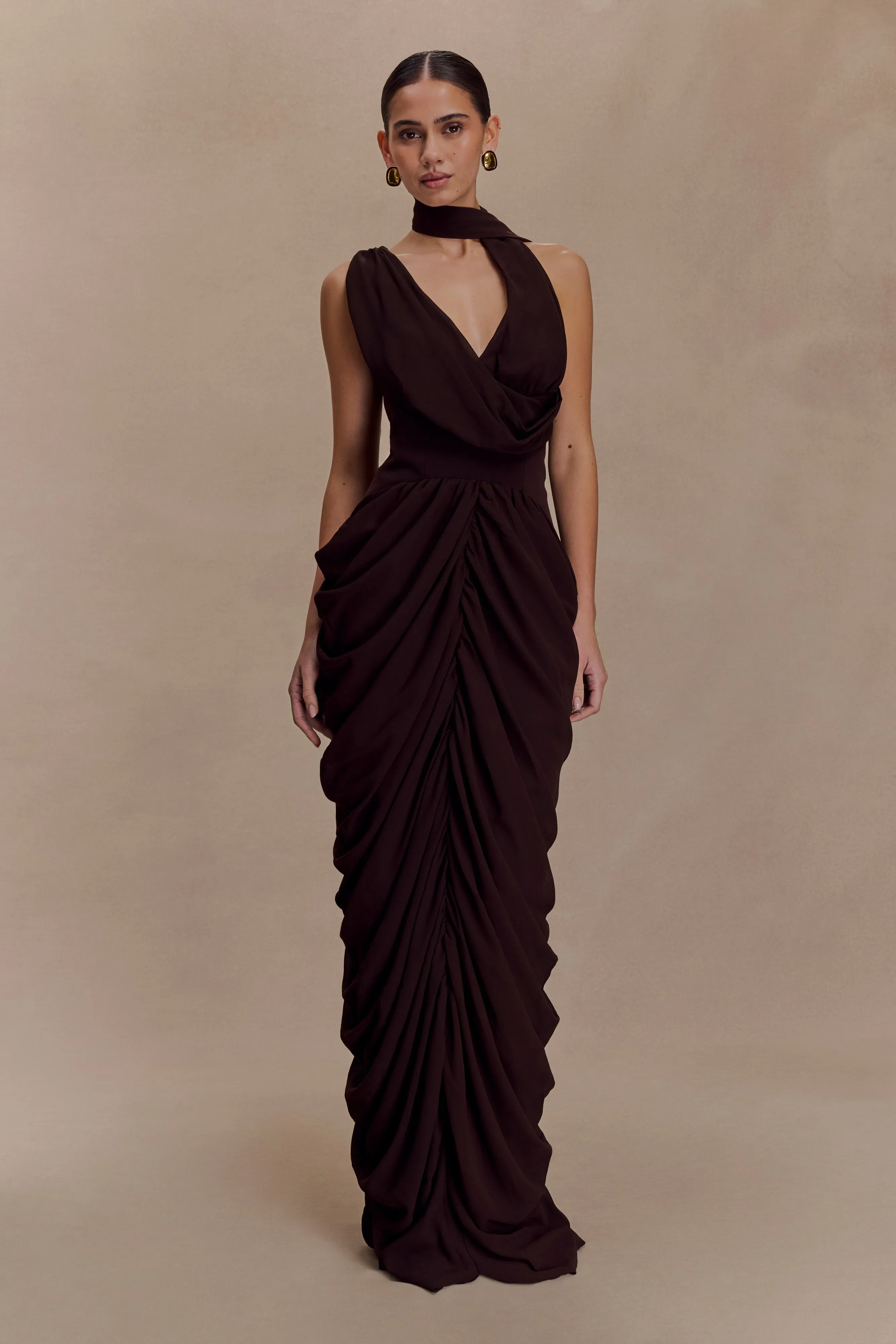 Alex Chiffon Maxi Dress - Cacao Brown sold by Meshki product image thumbnail 2