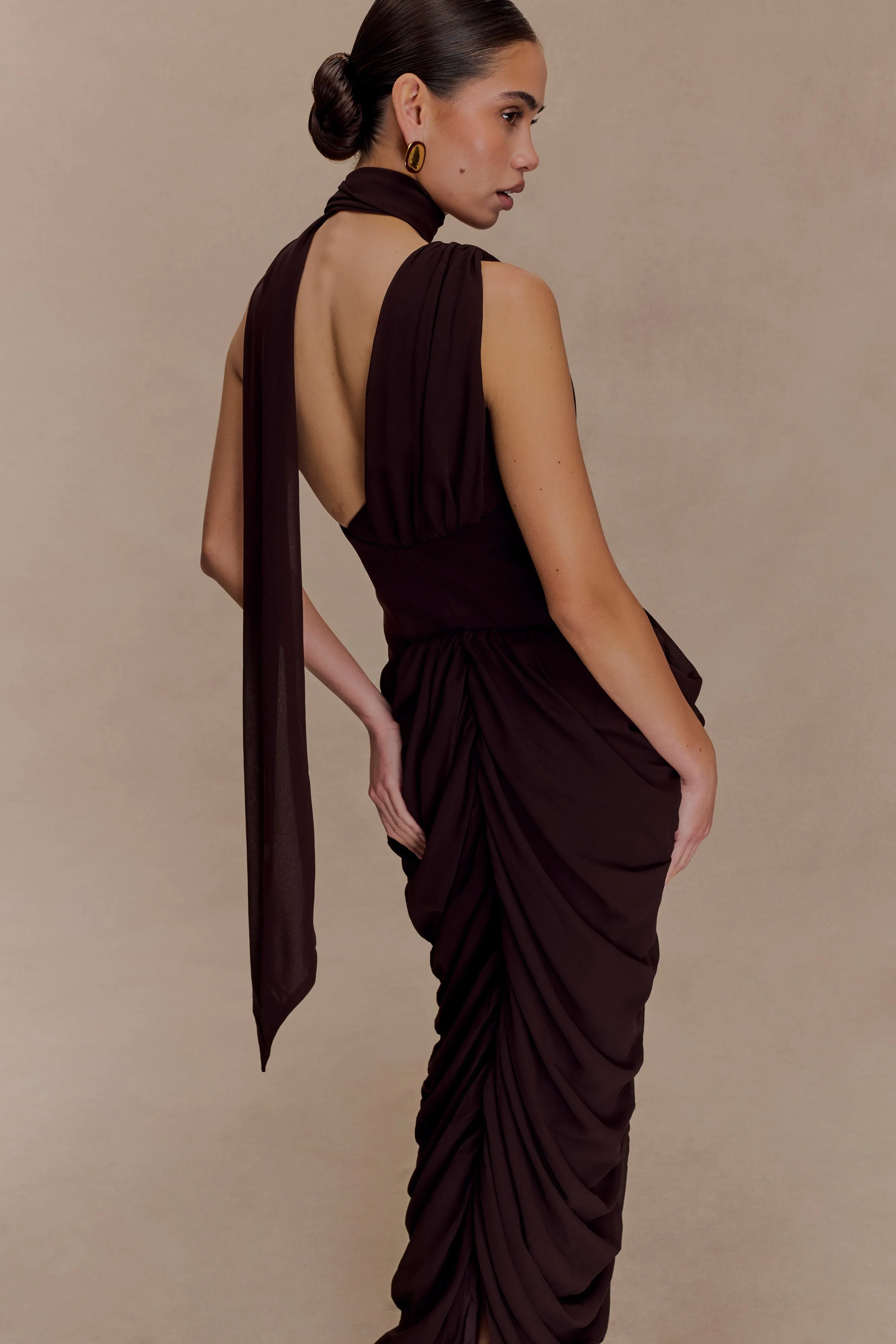 Alex Chiffon Maxi Dress - Cacao Brown sold by Meshki product image thumbnail 3