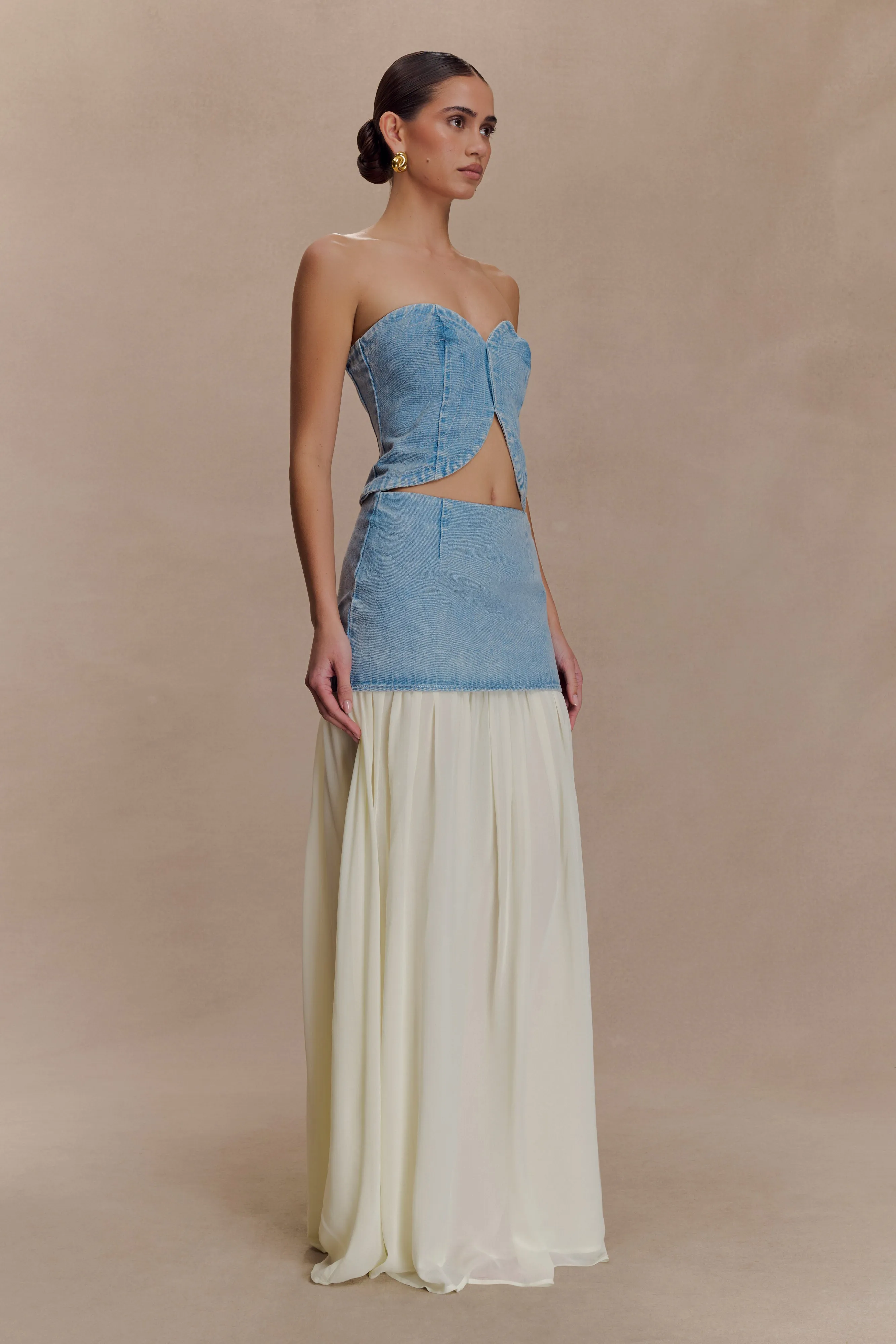 Tully Chiffon Denim Maxi Skirt - 80'S Blue sold by Meshki product image thumbnail 3