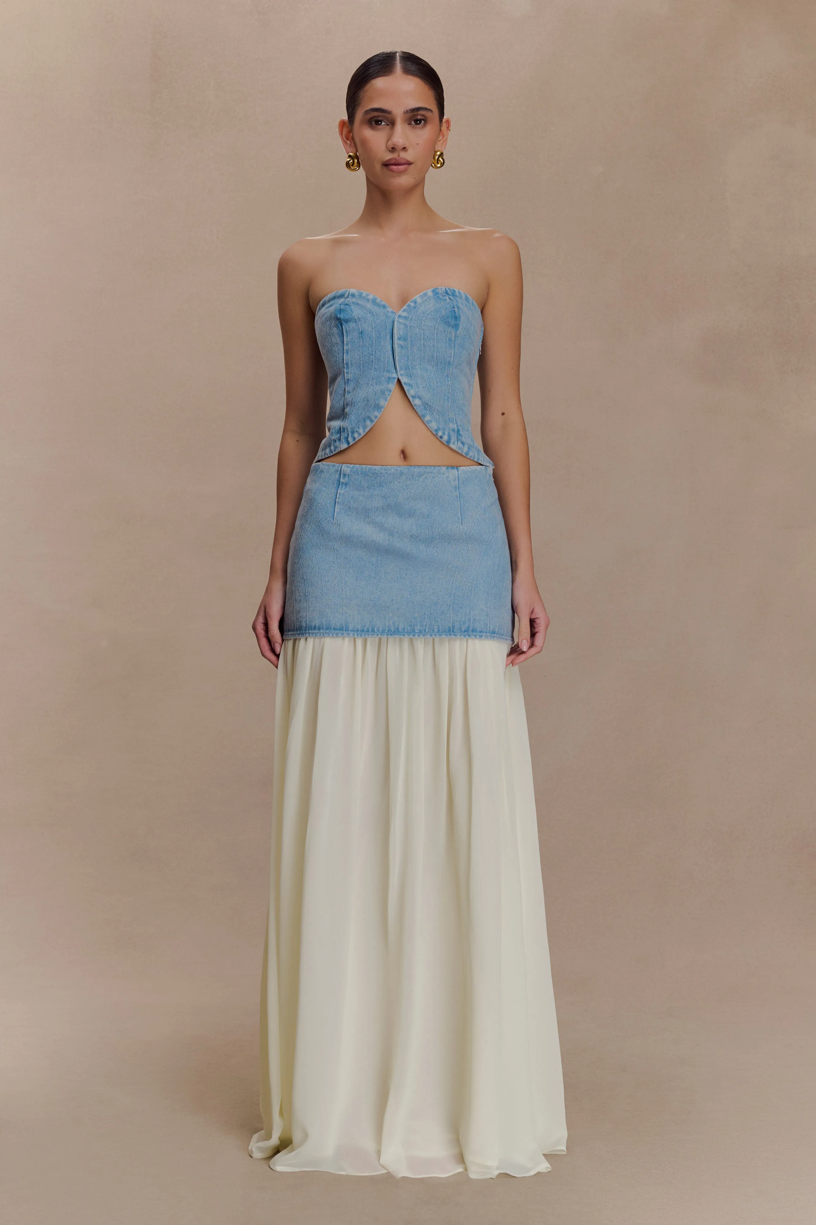 Tully Chiffon Denim Maxi Skirt - 80'S Blue sold by Meshki product image thumbnail 4