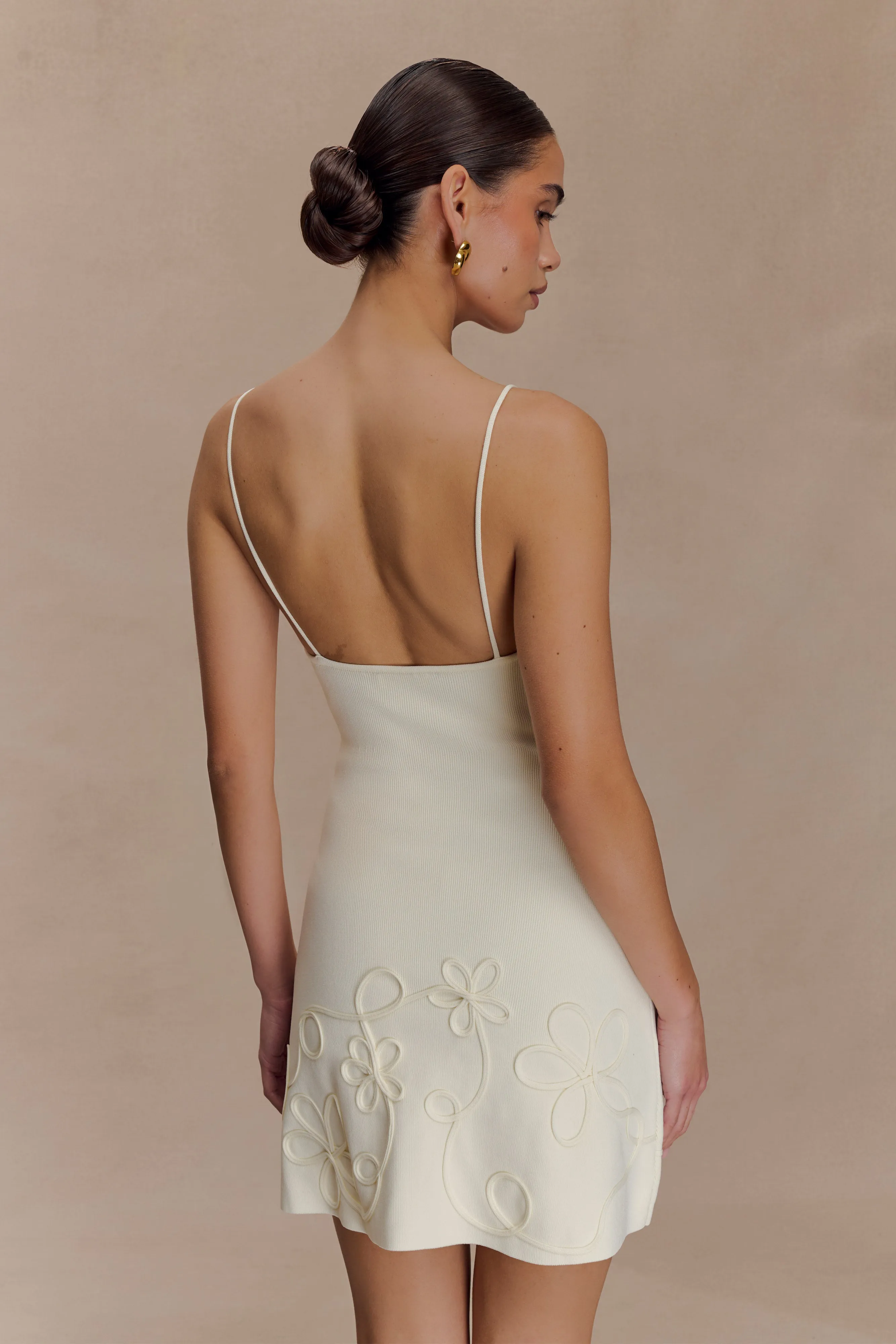 Brullo Embroidery Knit Mini Dress - Ivory sold by Meshki product image thumbnail 5