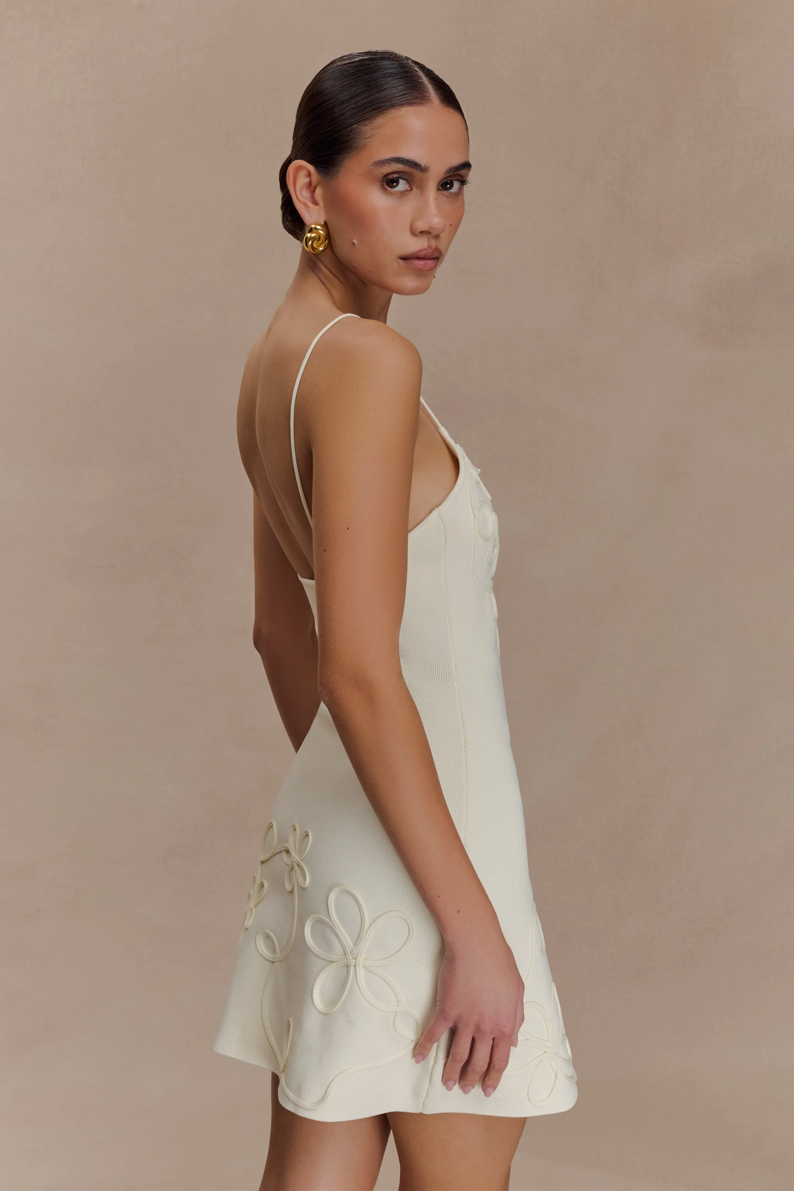 Brullo Embroidery Knit Mini Dress - Ivory sold by Meshki product image thumbnail 4