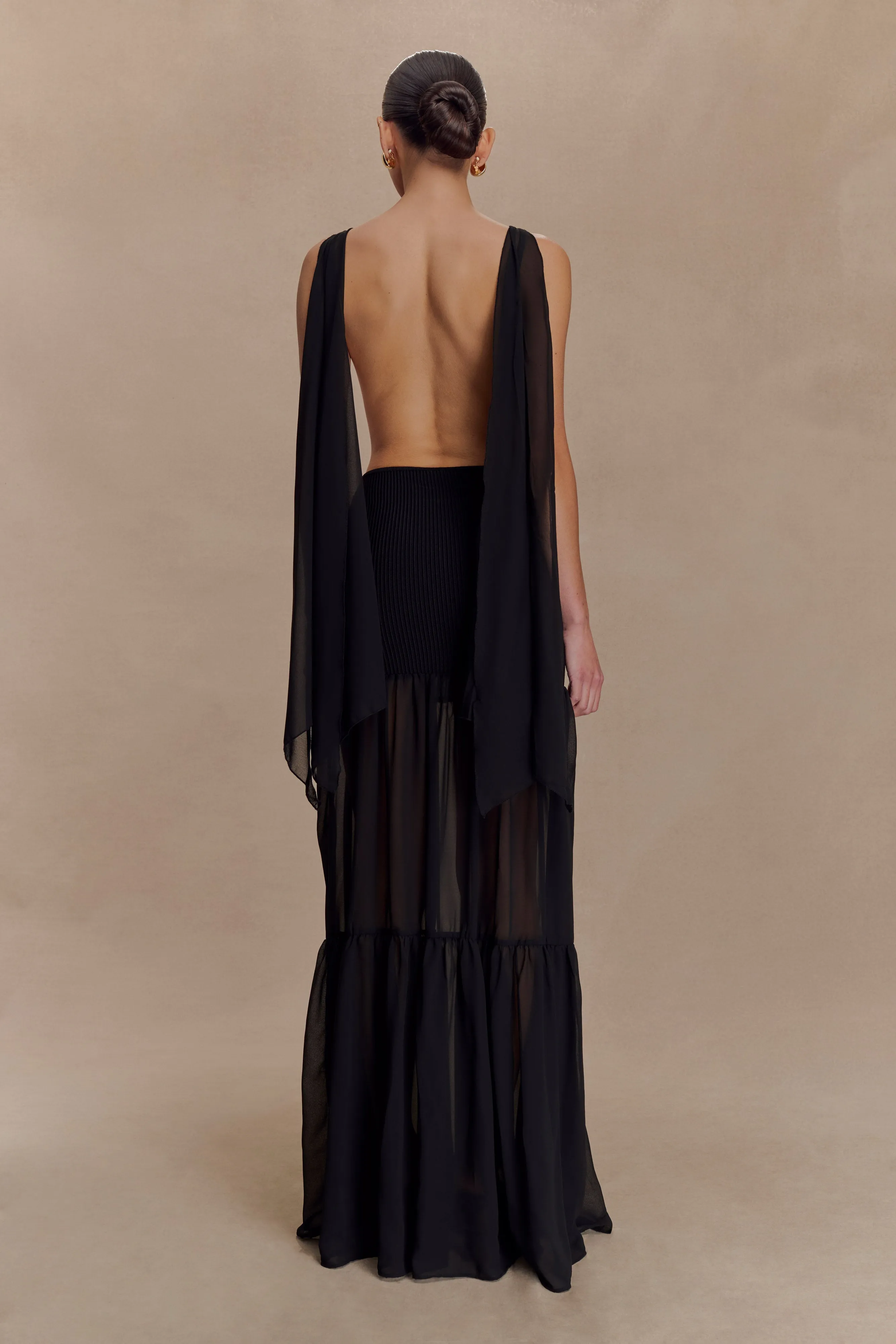 Haille Knit Chiffon Maxi Dress - Black sold by Meshki product image thumbnail 2
