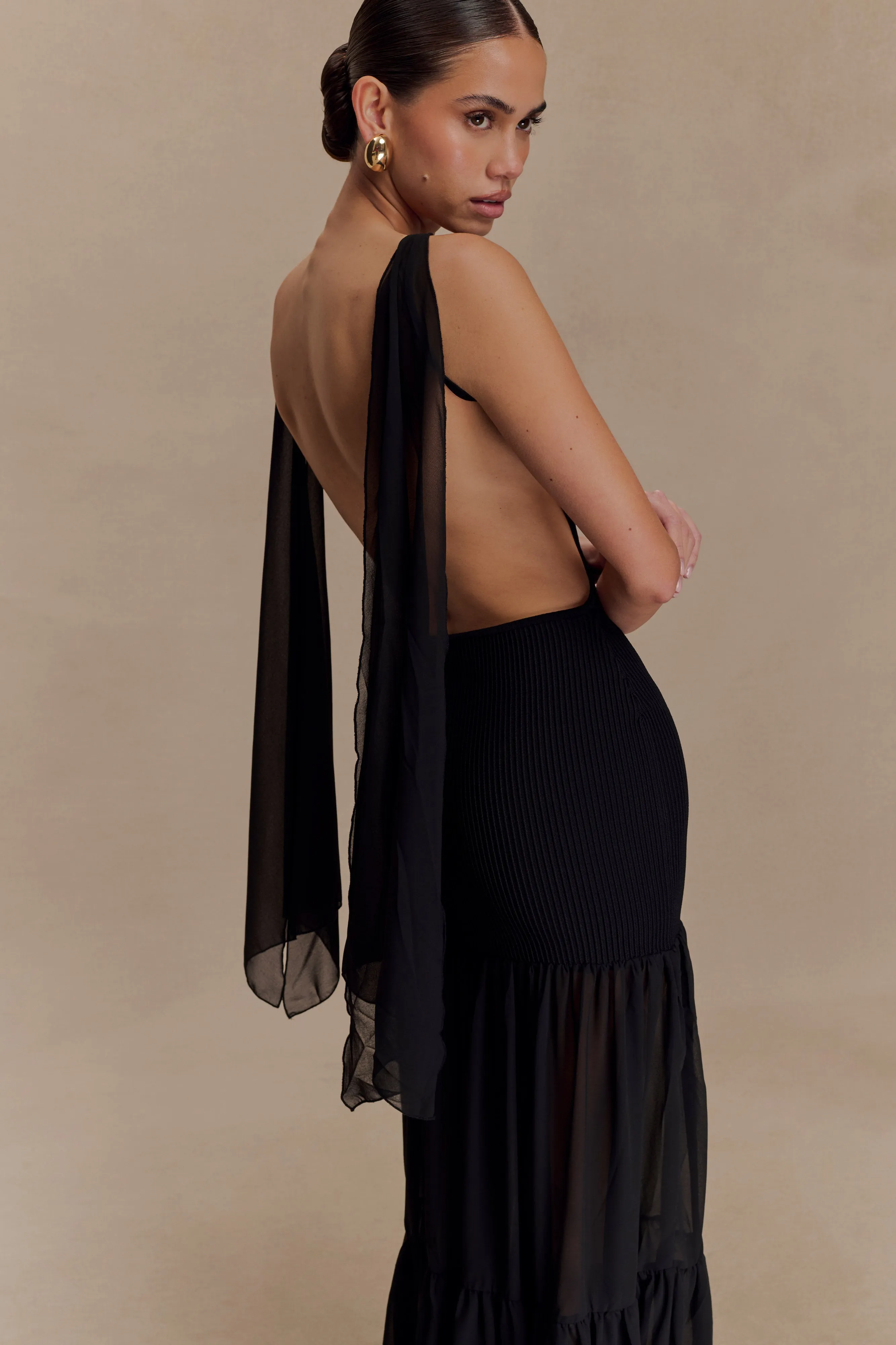 Haille Knit Chiffon Maxi Dress - Black sold by Meshki product image thumbnail 3