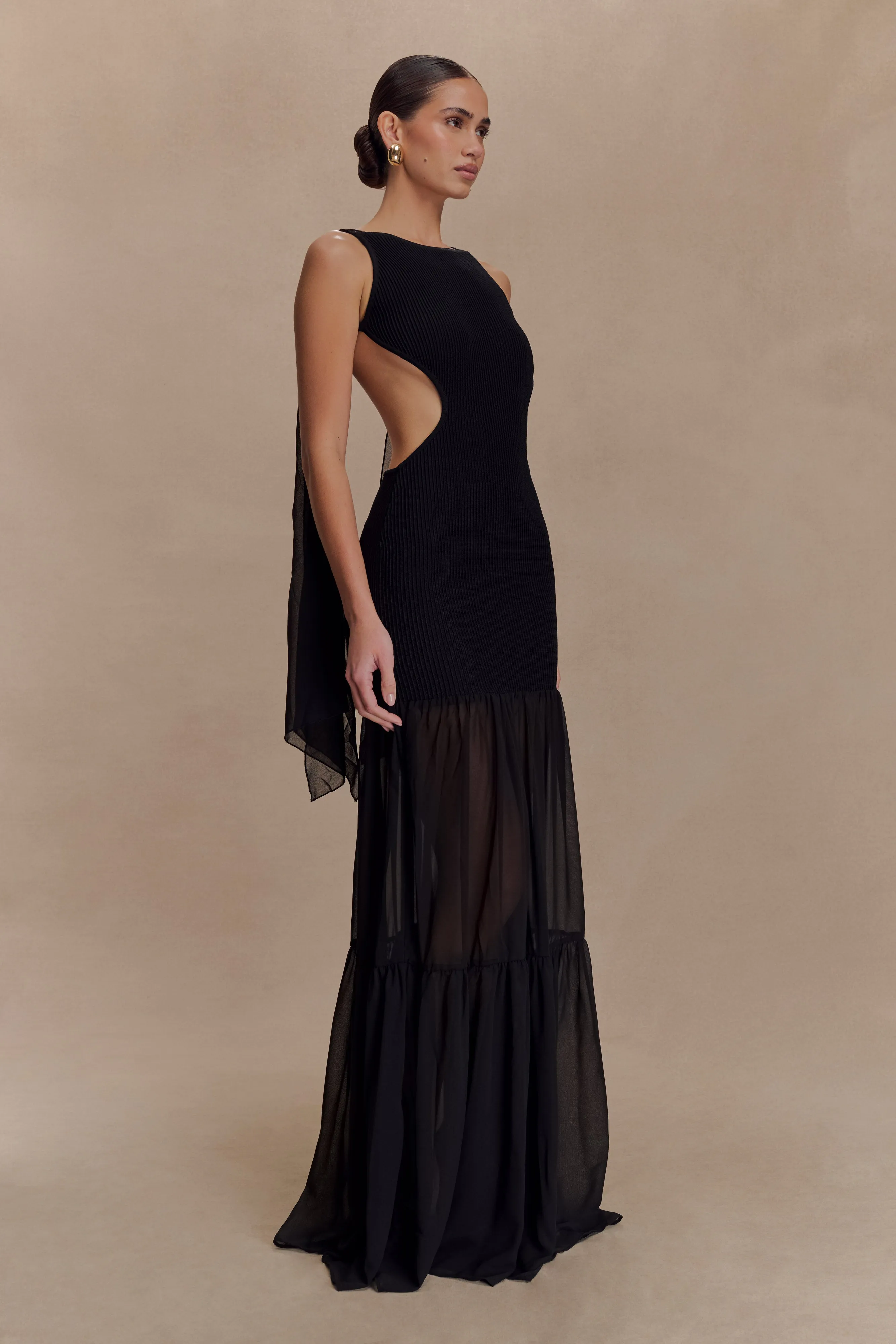 Haille Knit Chiffon Maxi Dress - Black sold by Meshki product image thumbnail 4