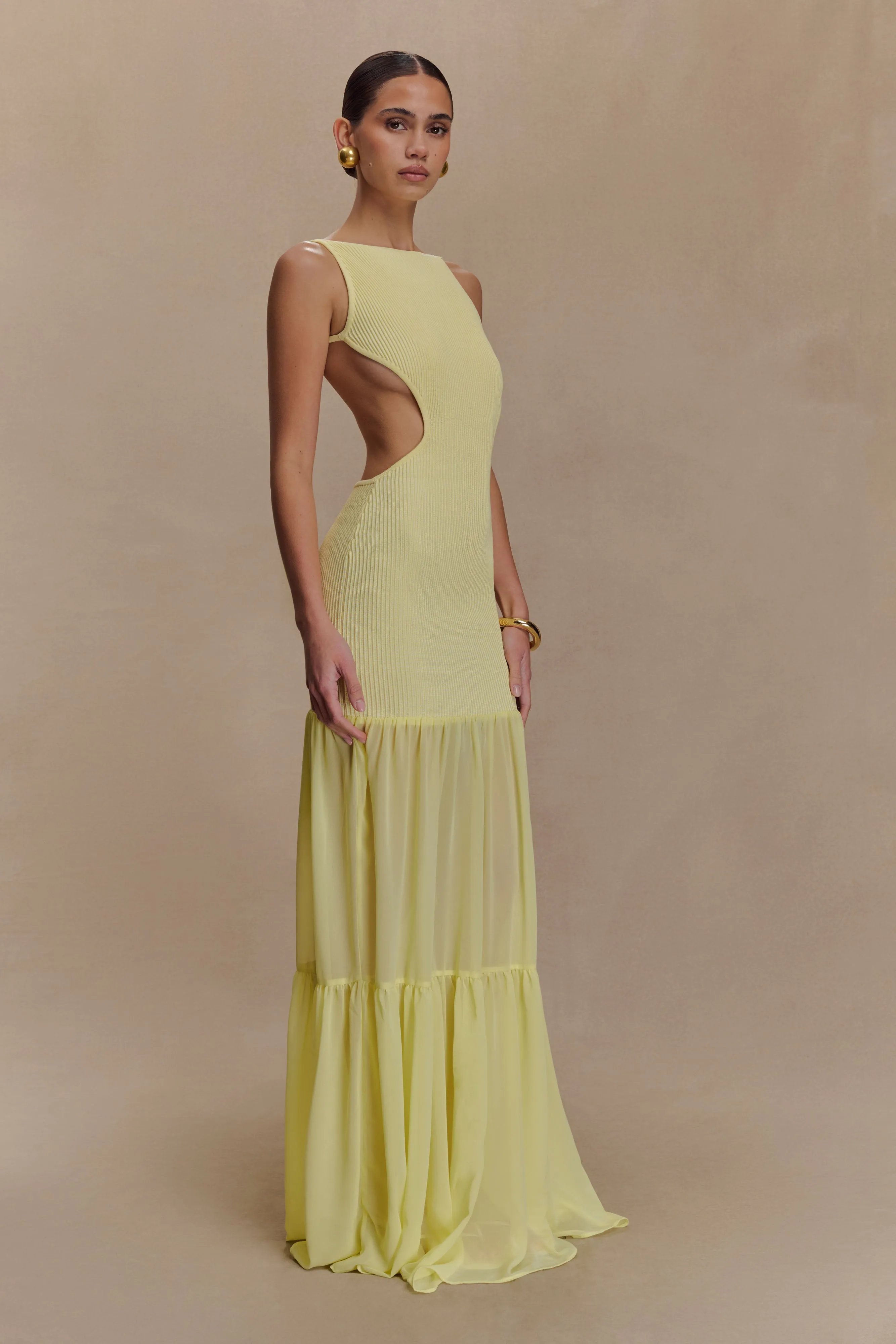 Haille Knit Chiffon Maxi Dress - Lemon sold by Meshki product image thumbnail 4