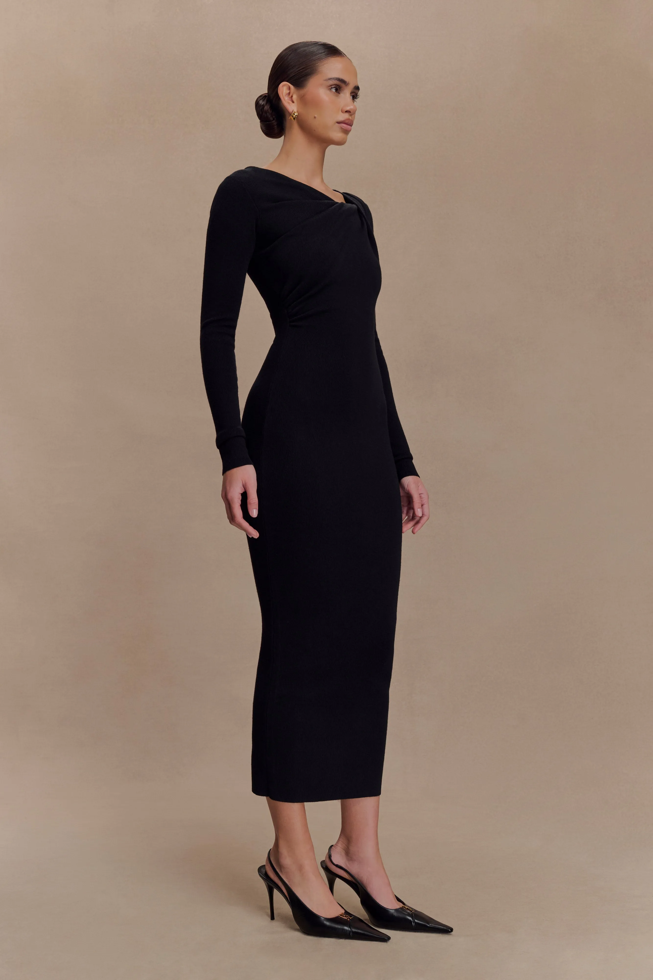 Culver Draped Twist Knit Midi Dress - Black sold by Meshki product image thumbnail 4