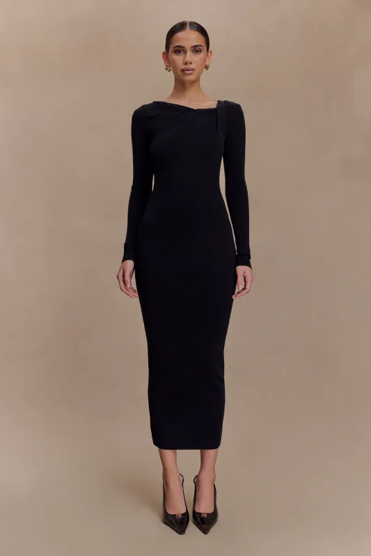 Culver Draped Twist Knit Midi Dress - Black made by Meshki