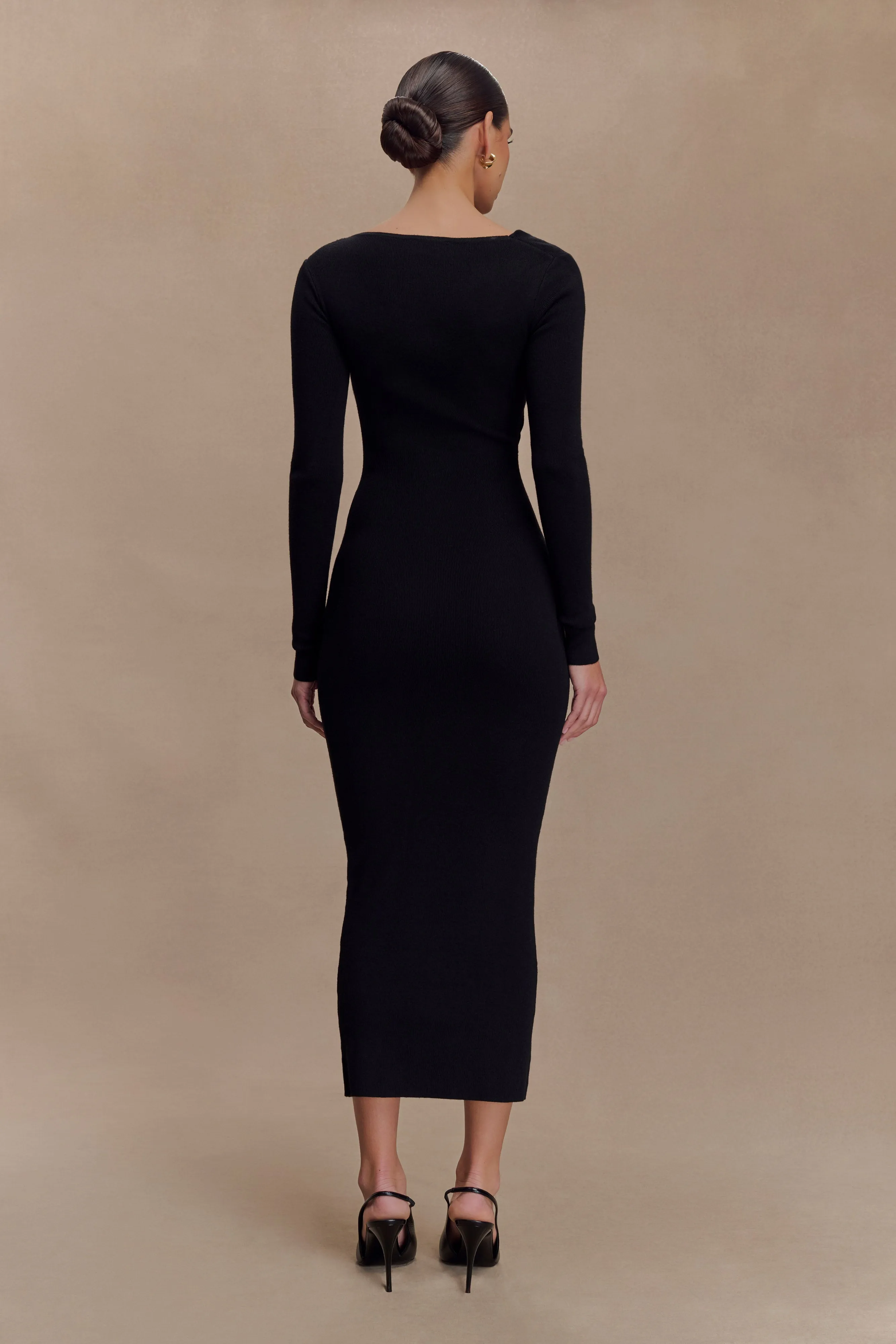 Culver Draped Twist Knit Midi Dress - Black sold by Meshki product image thumbnail 2