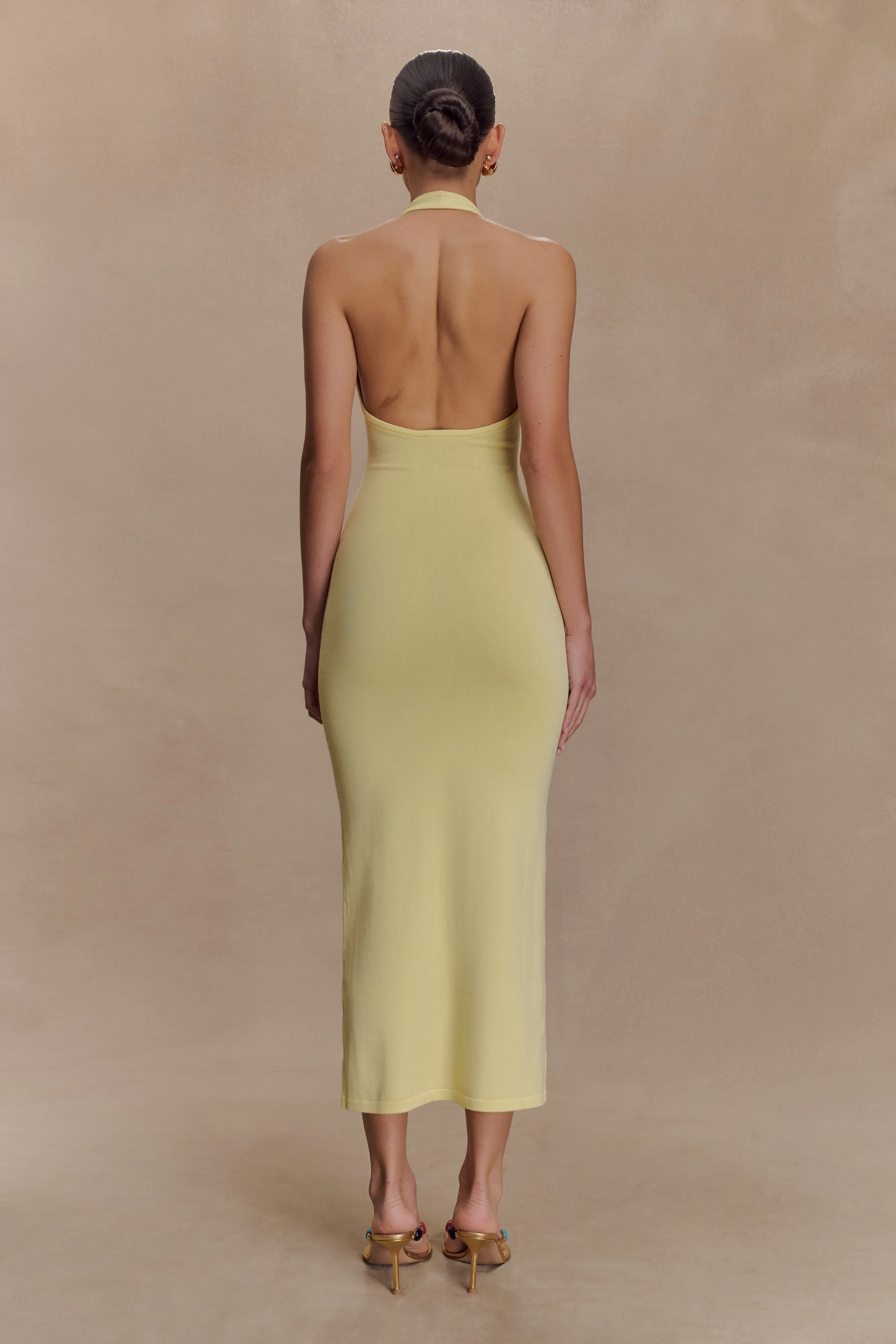 Ovina Halter Neck Knit Midi Dress - Lemon sold by Meshki product image thumbnail 2