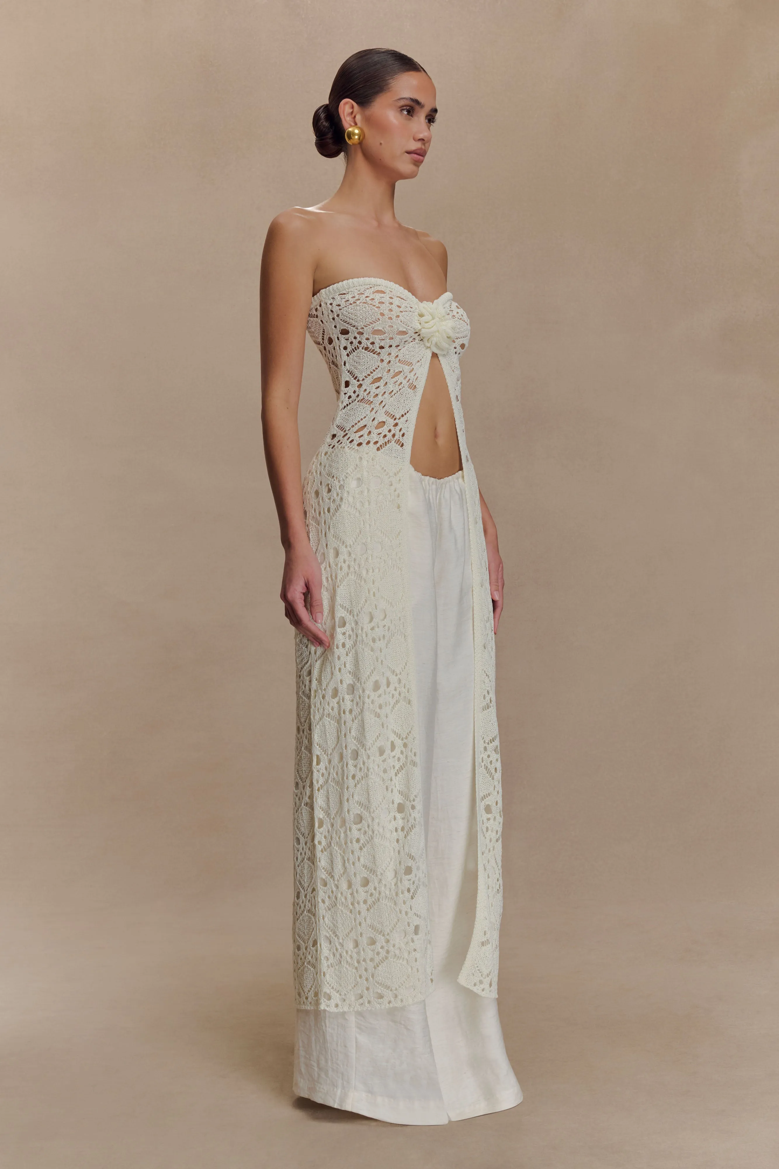 Aeline Strapless Crochet Knit Top - Ivory sold by Meshki product image thumbnail 4