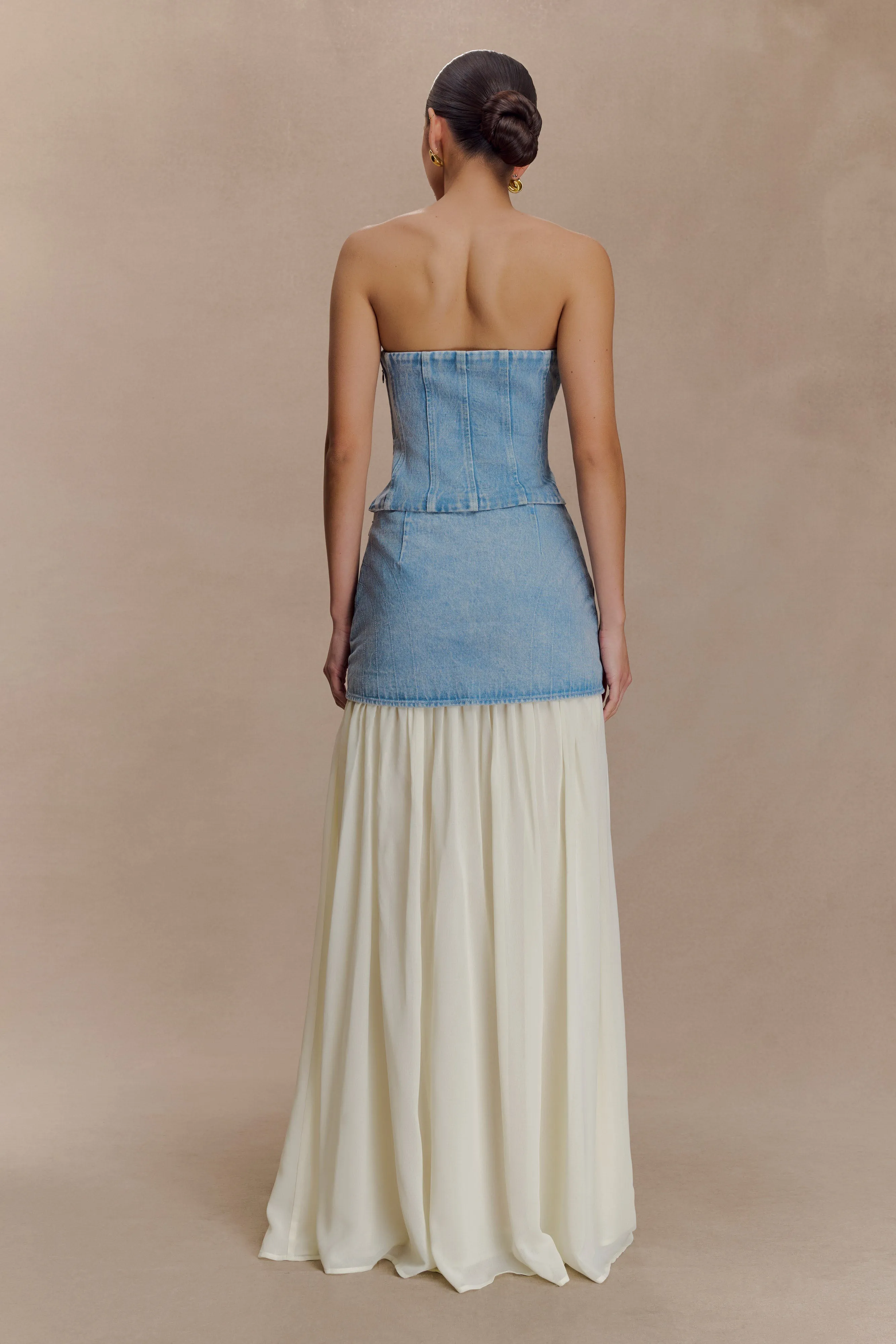 Tully Strapless Topstitch Denim Top - 80'S Blue sold by Meshki product image thumbnail 2