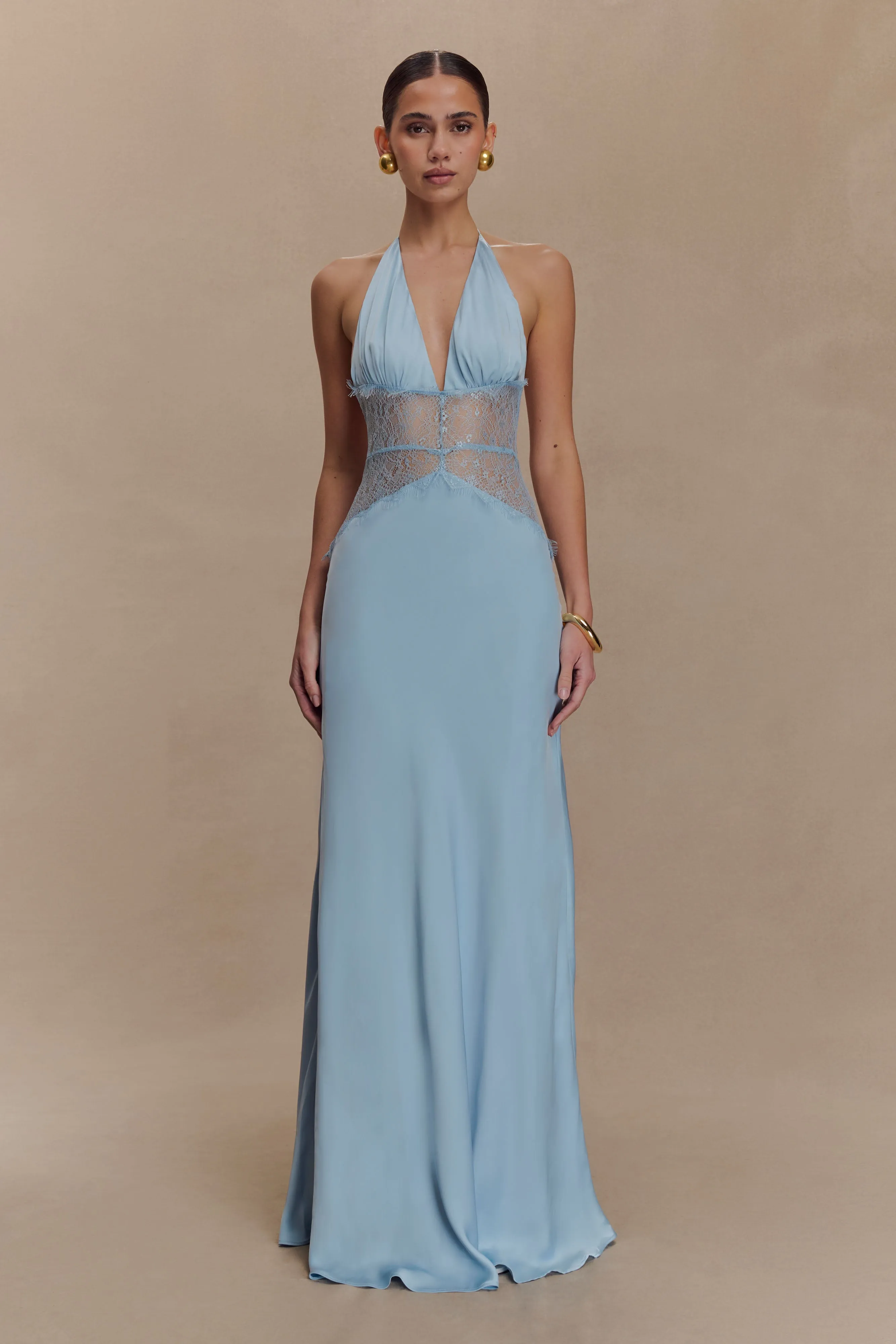 Dinah Lace And Satin Maxi Dress - Cornflower Blue sold by Meshki product image thumbnail 2