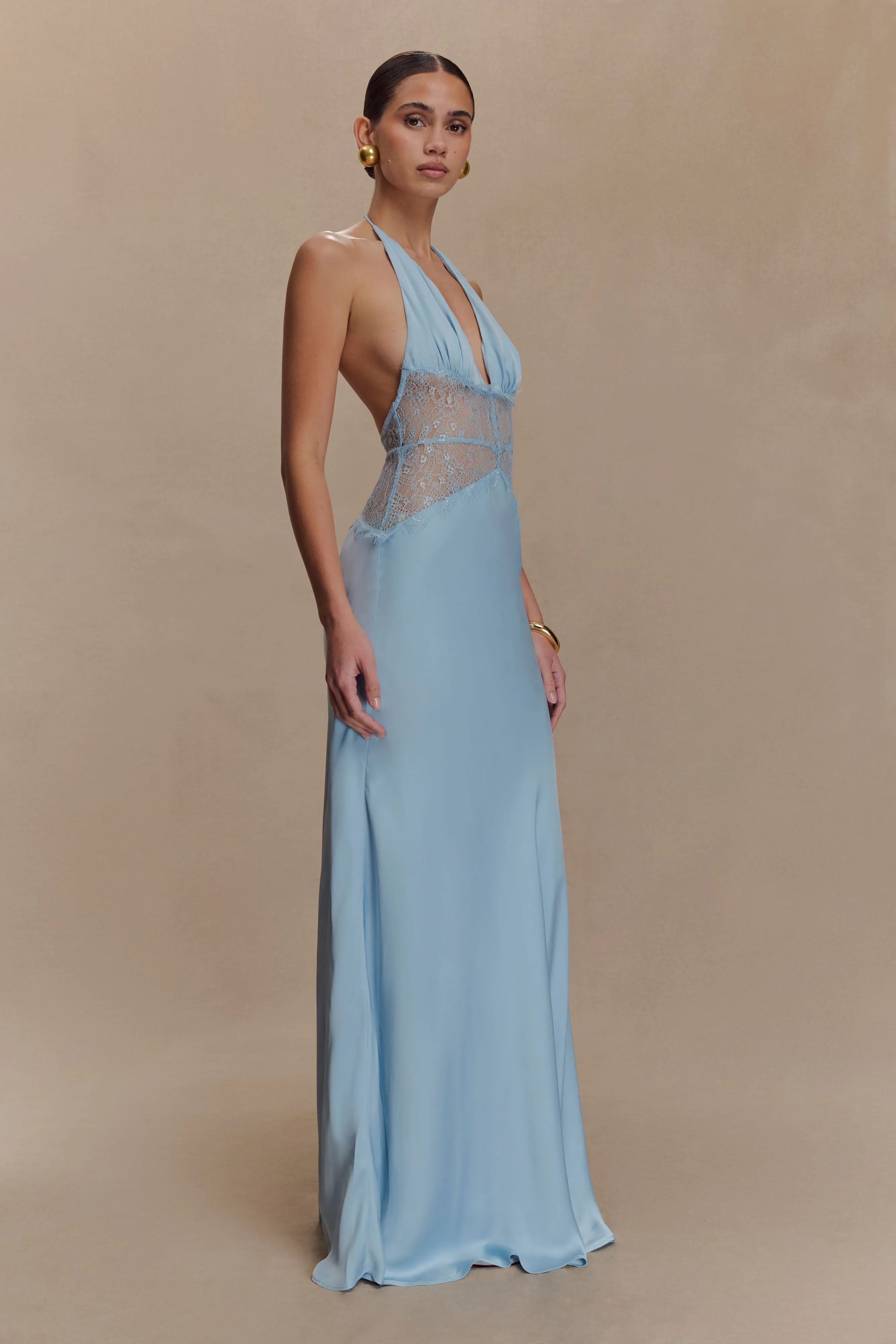 Dinah Lace And Satin Maxi Dress - Cornflower Blue sold by Meshki product image thumbnail 5