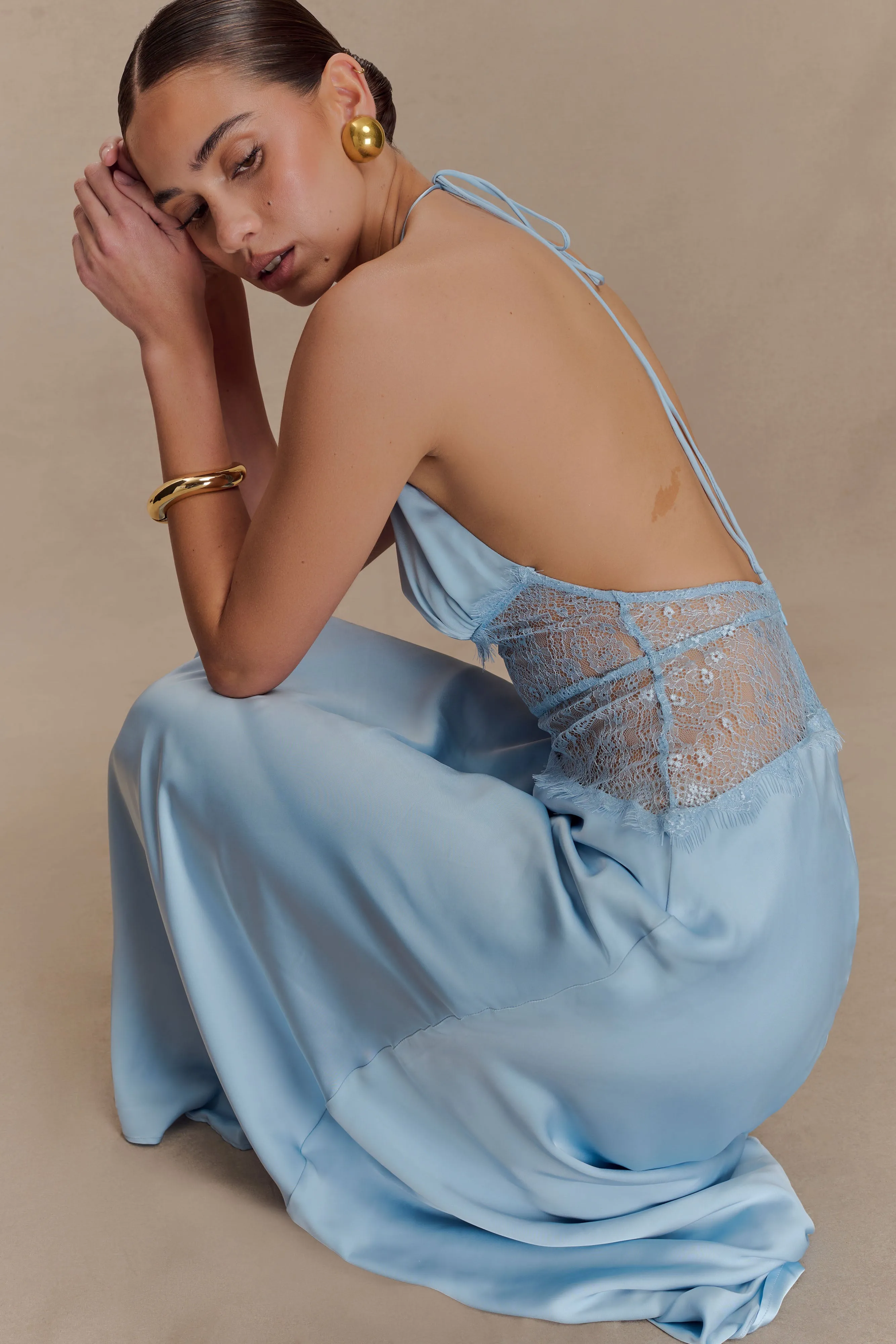 Dinah Lace And Satin Maxi Dress - Cornflower Blue sold by Meshki product image thumbnail 4