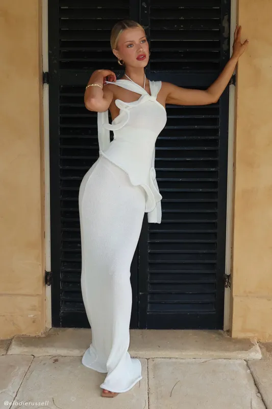 Caprice Halter Knit Maxi Dress - White sold by Meshki