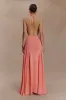 Soleil Knit And Mesh Halter Maxi Dress - Coral sold by Meshki