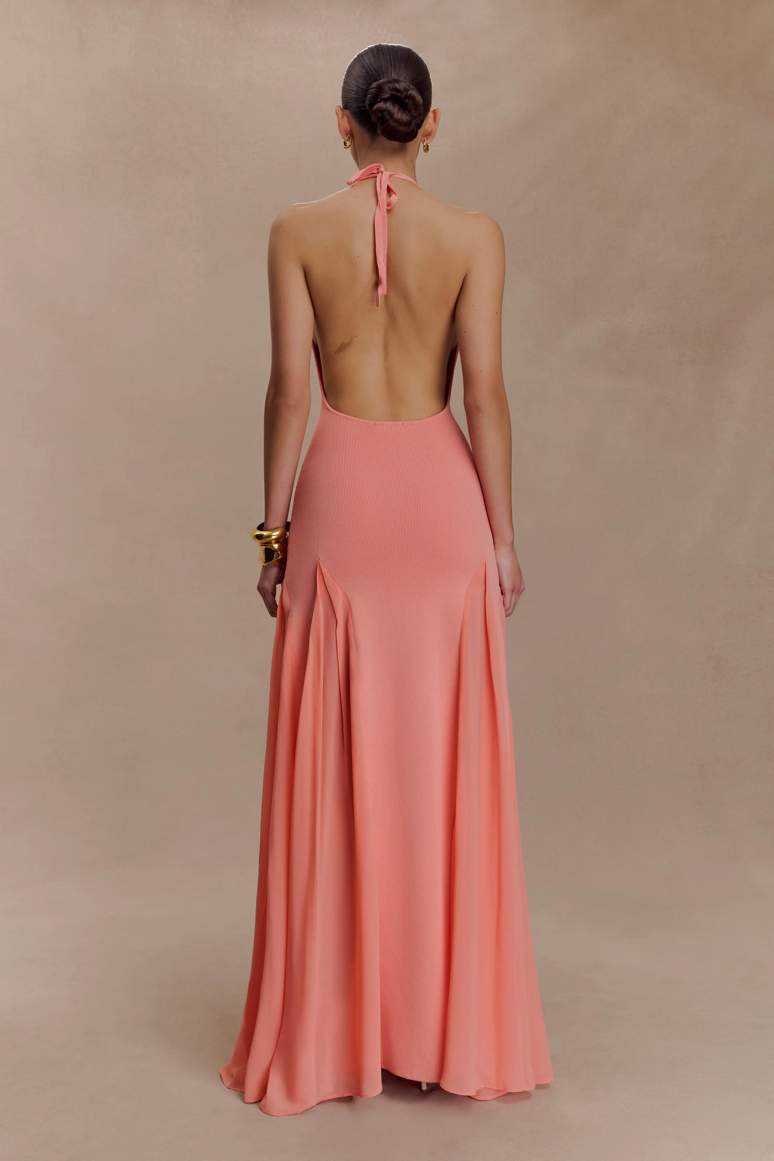 Soleil Knit And Mesh Halter Maxi Dress - Coral sold by Meshki product image thumbnail 2