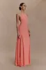 Soleil Knit And Mesh Halter Maxi Dress - Coral sold by Meshki