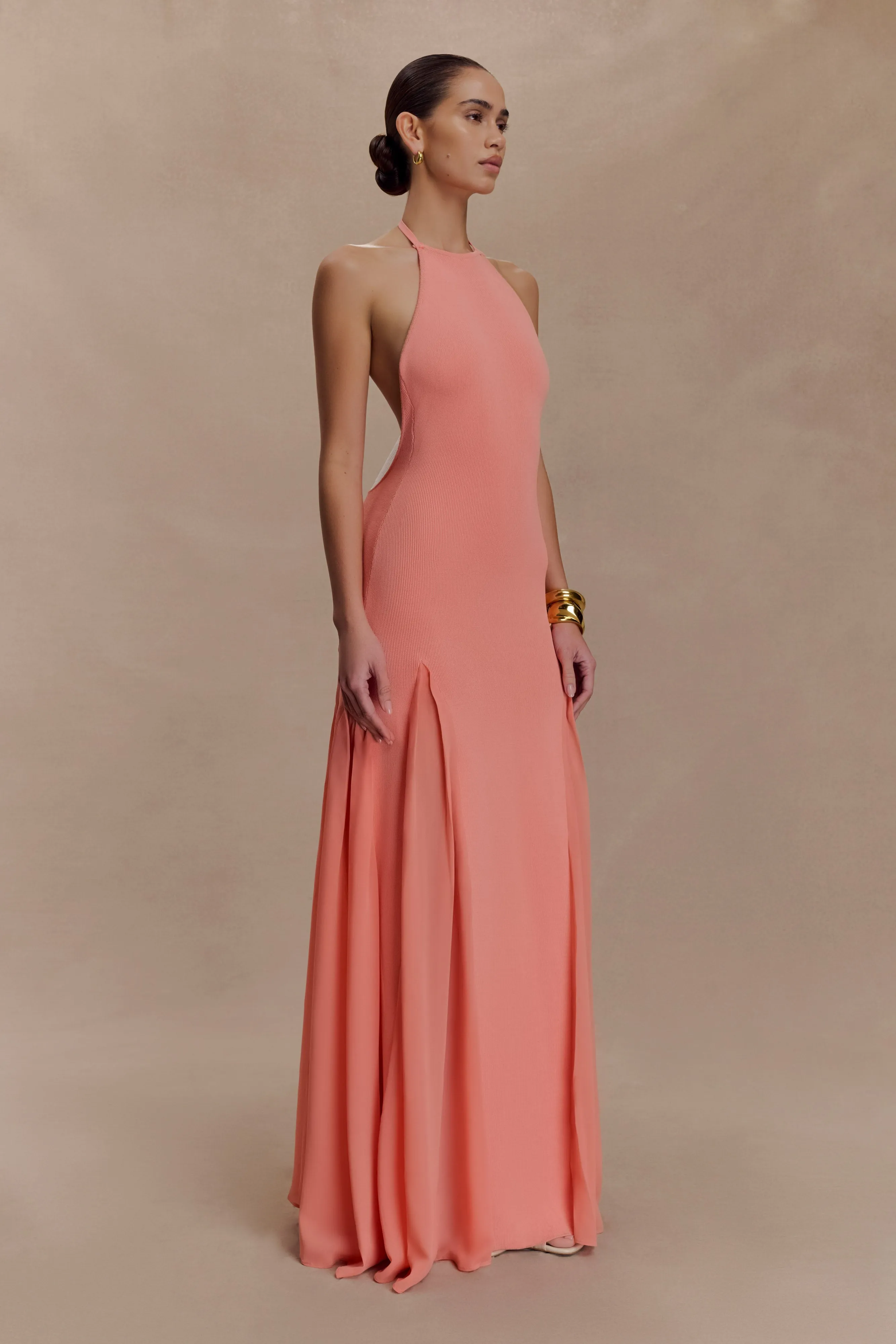 Soleil Knit And Mesh Halter Maxi Dress - Coral sold by Meshki product image thumbnail 5