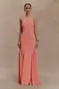Soleil Knit And Mesh Halter Maxi Dress - Coral sold by Meshki