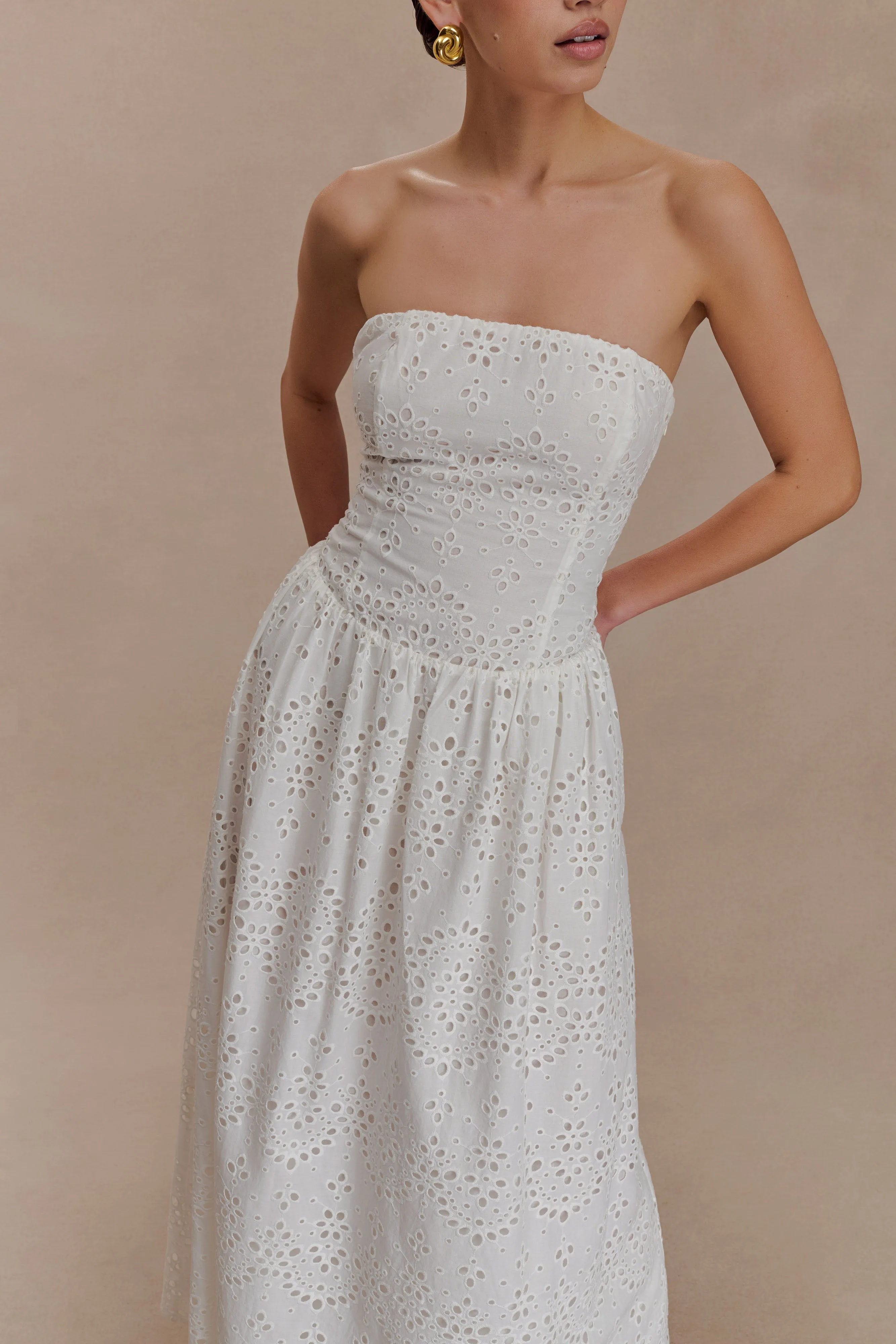 Maureen Broderie Strapless Maxi Dress - White sold by Meshki product image thumbnail 3