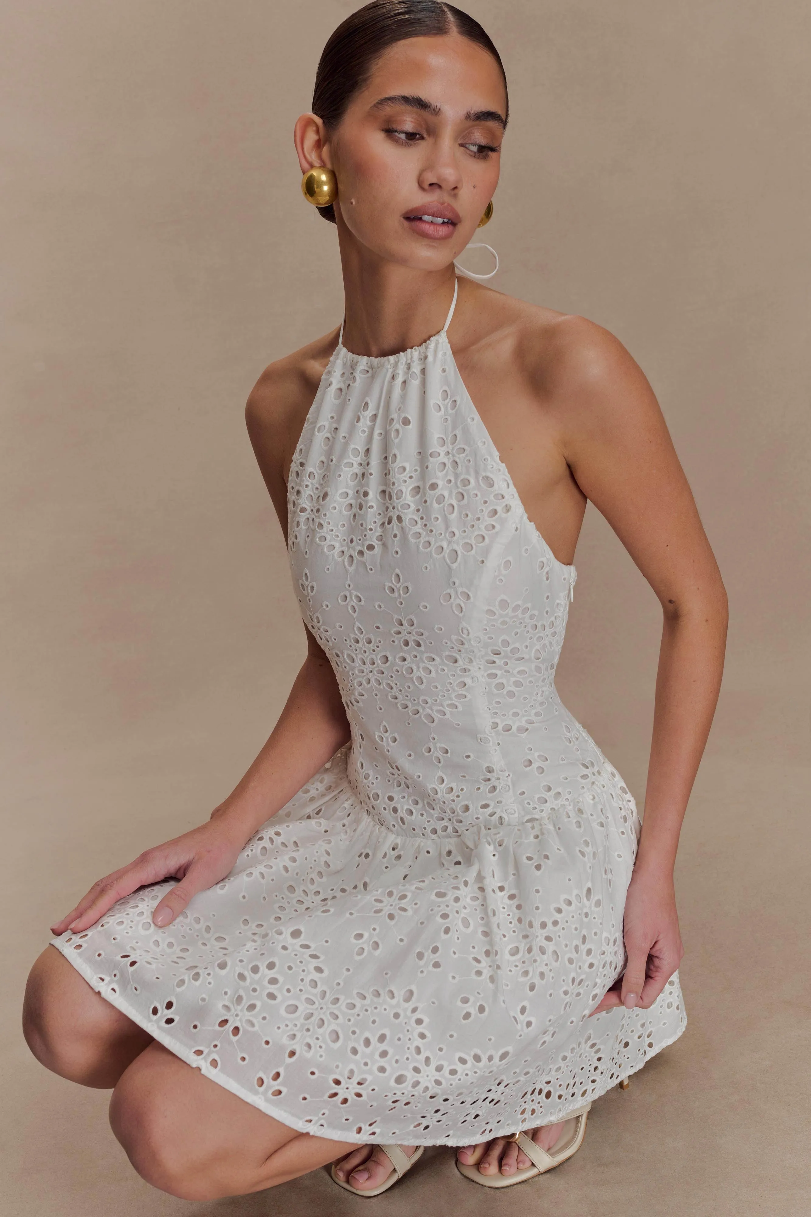 Carlina Broderie Mini Dress - White sold by Meshki product image thumbnail 3
