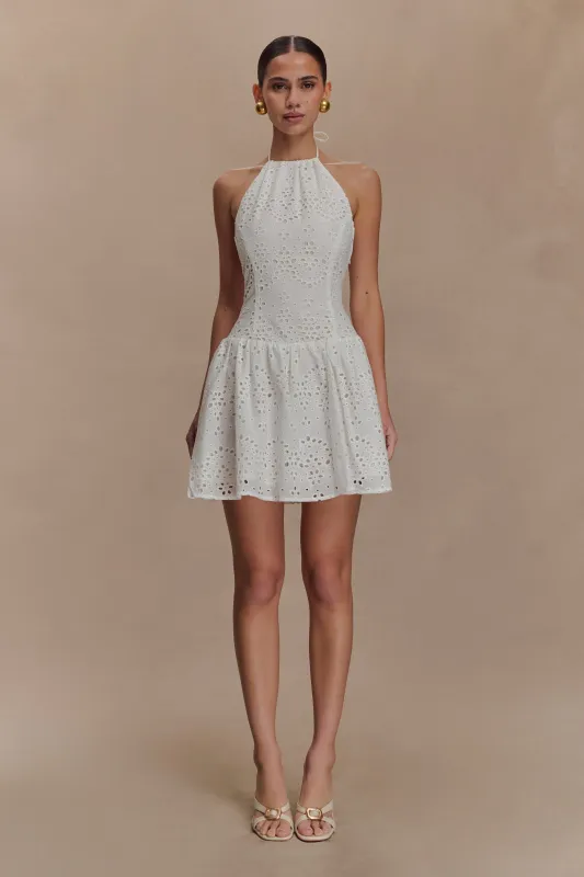 Carlina Broderie Mini Dress - White sold by Meshki