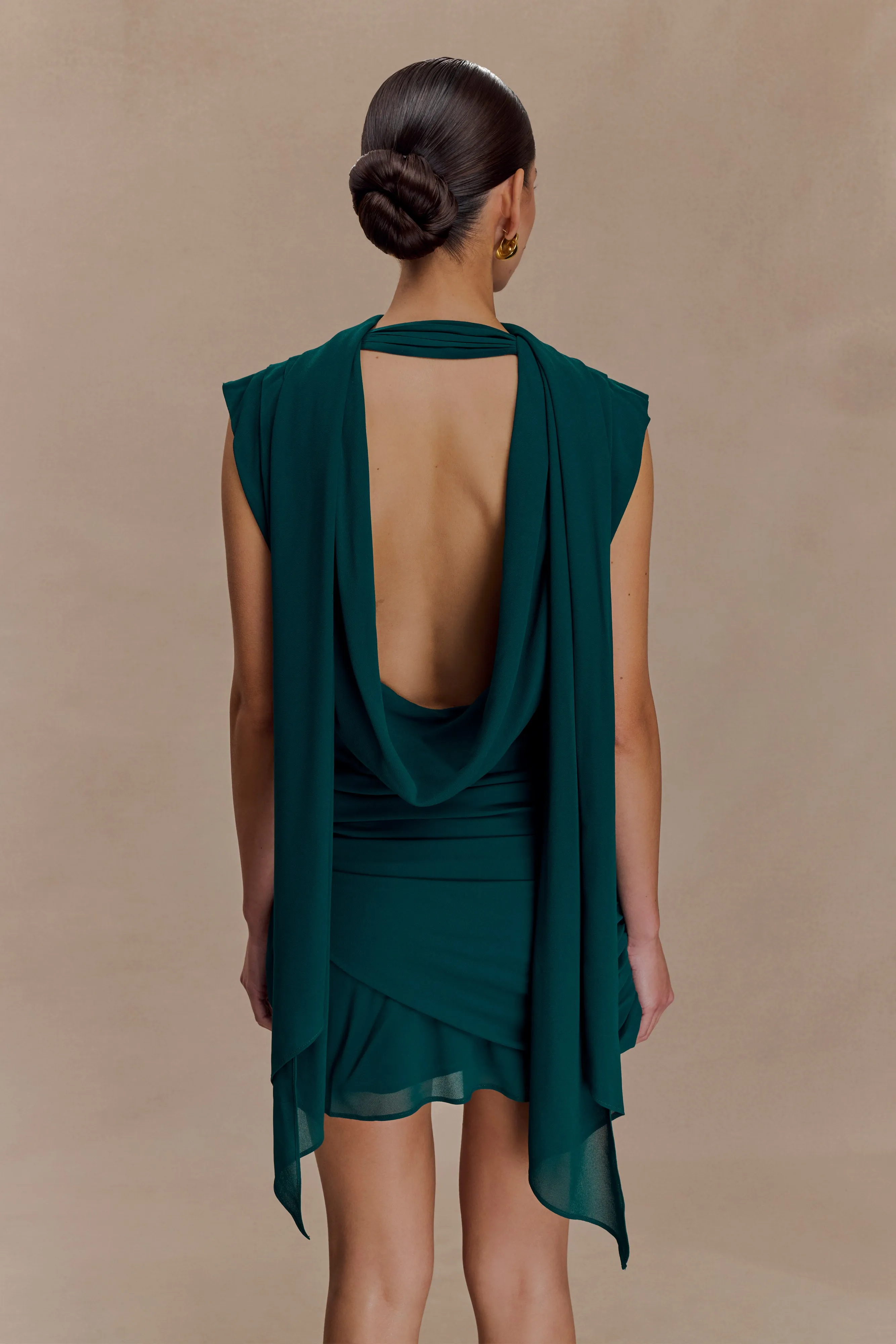 Giulia Chiffon Draped Mini Dress - Dark Emerald sold by Meshki product image thumbnail 2