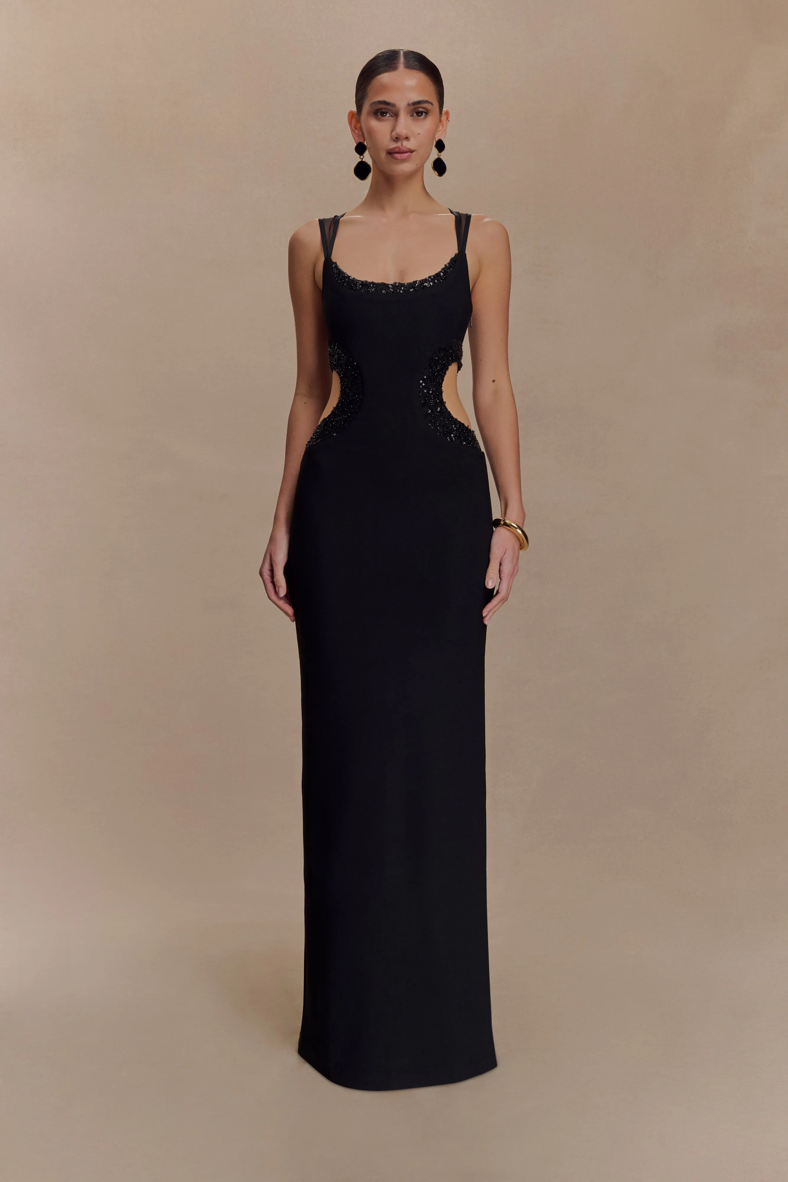 Angelique Beaded Crepe Maxi Dress - Black sold by Meshki product image thumbnail 5