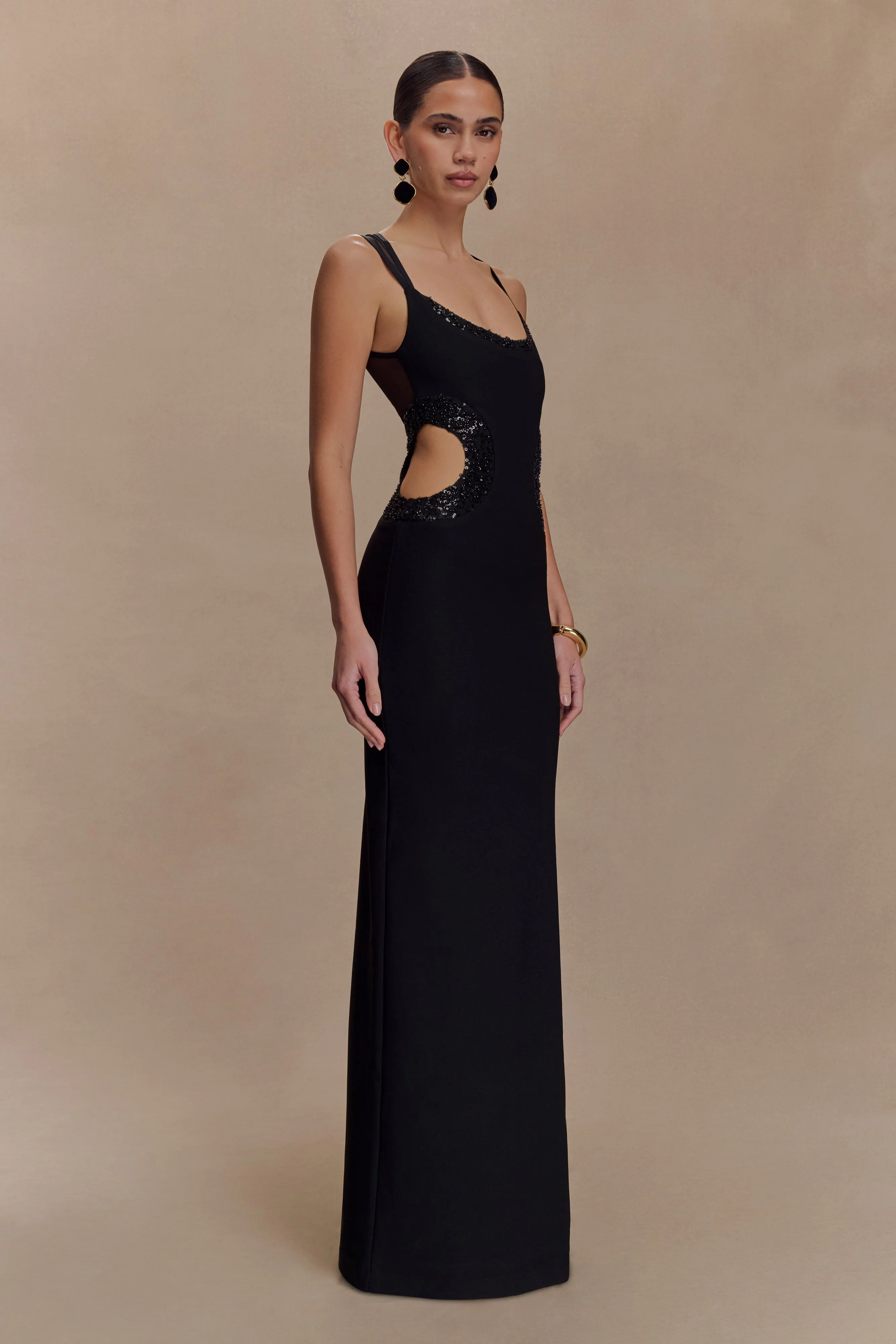 Angelique Beaded Crepe Maxi Dress - Black sold by Meshki product image thumbnail 4