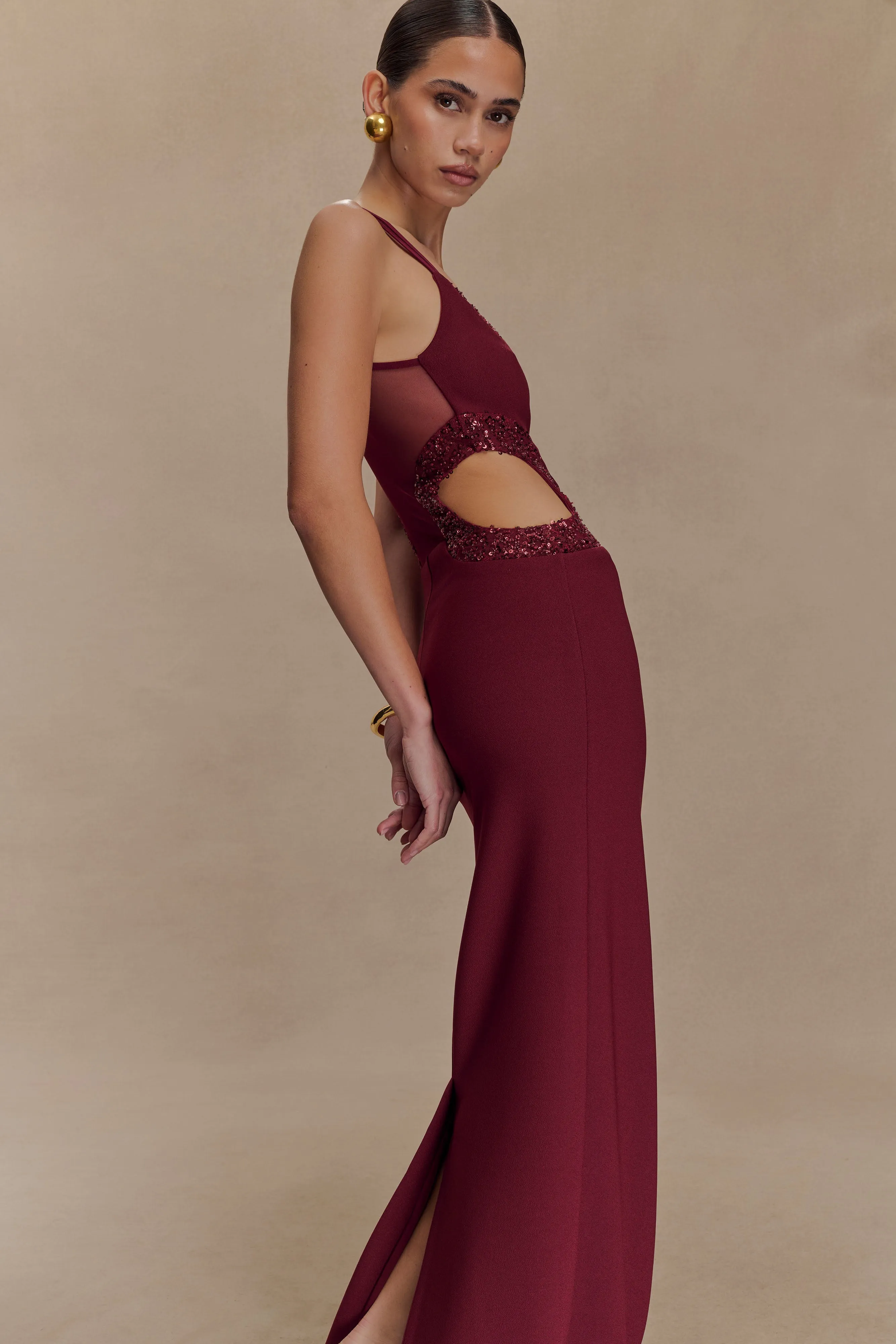 Angelique Beaded Crepe Maxi Dress - Wine sold by Meshki product image thumbnail 3