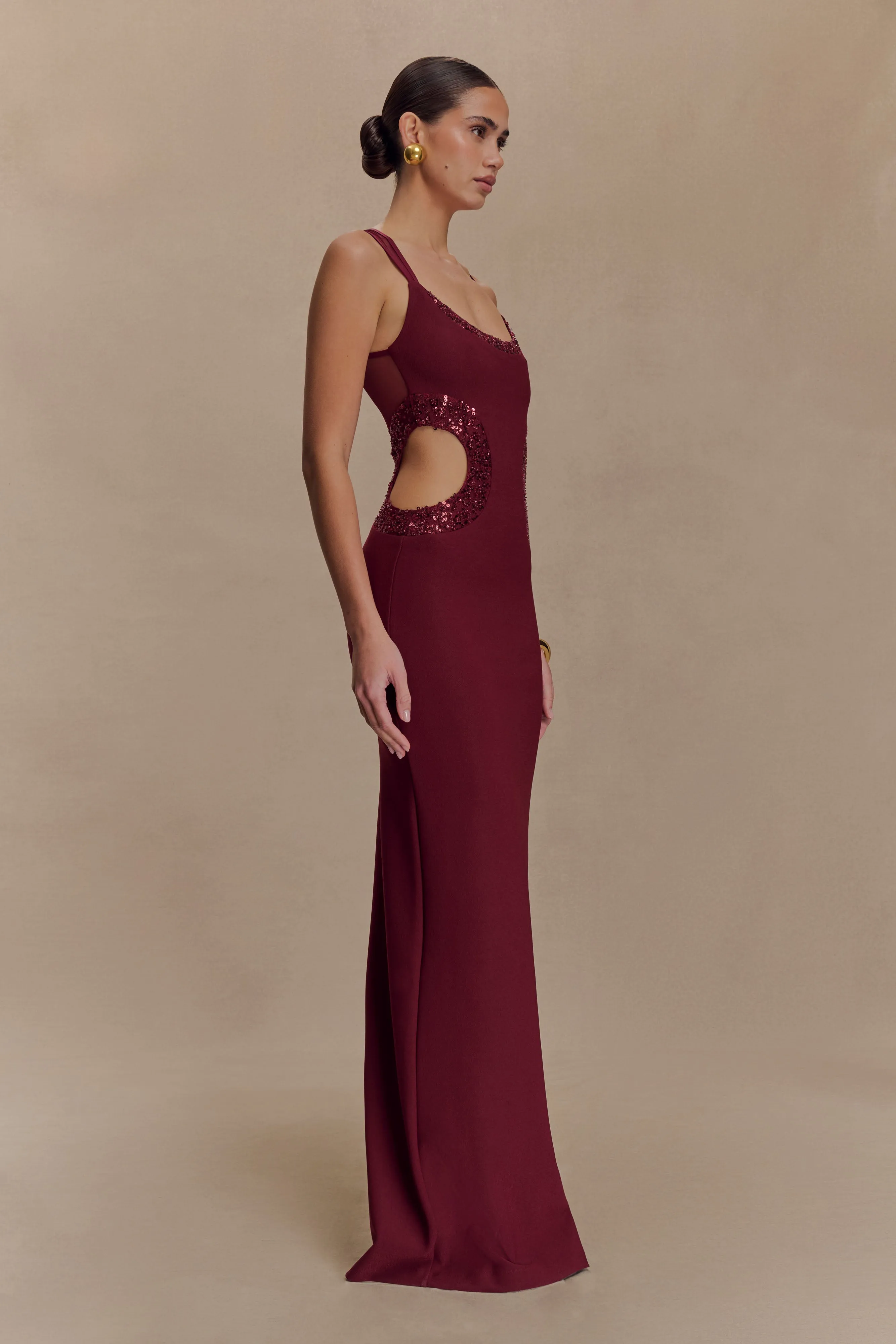 Angelique Beaded Crepe Maxi Dress - Wine sold by Meshki product image thumbnail 4